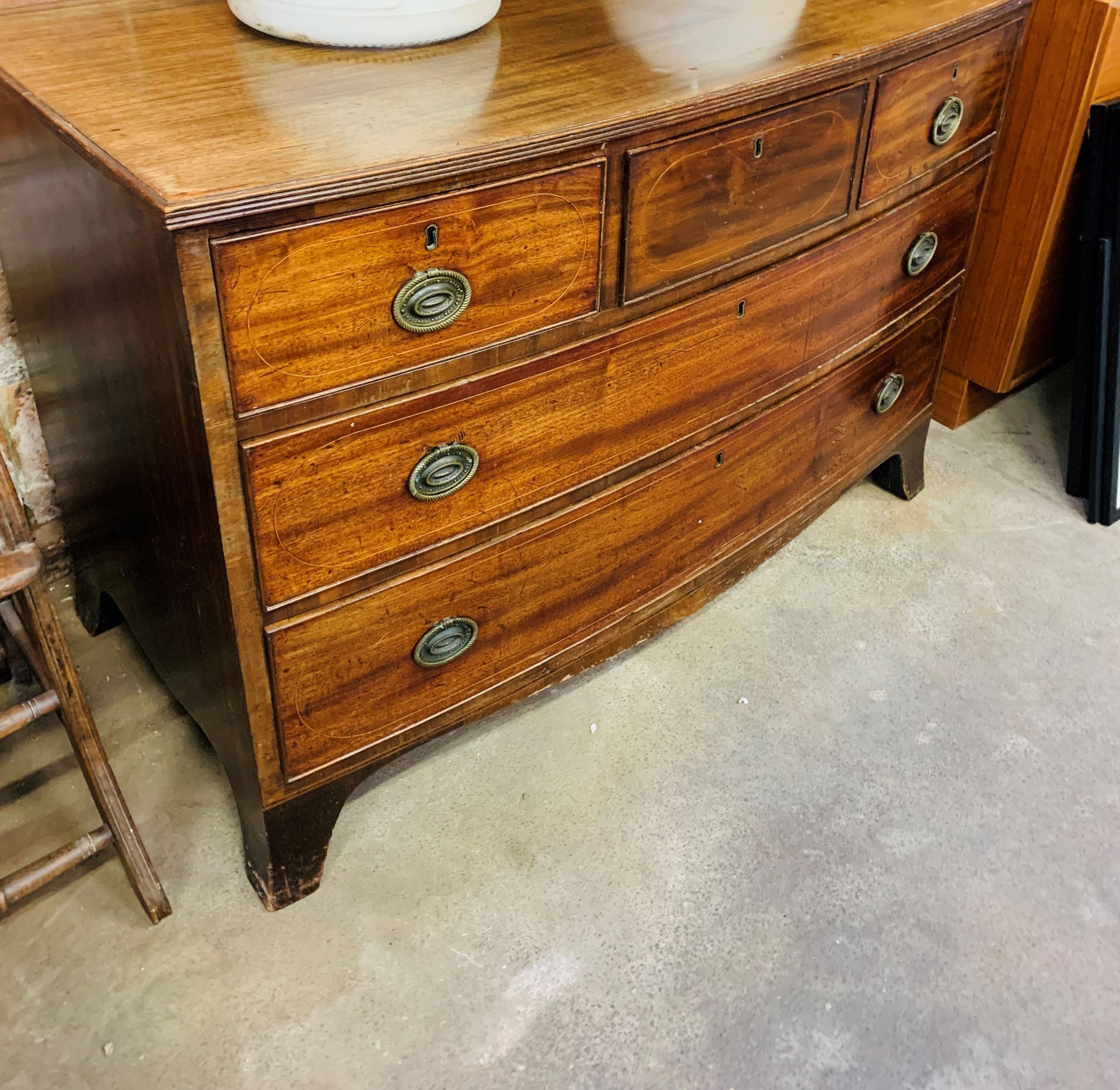 Mahogany bow fronted two over three chest of drawers. - Image 2 of 3