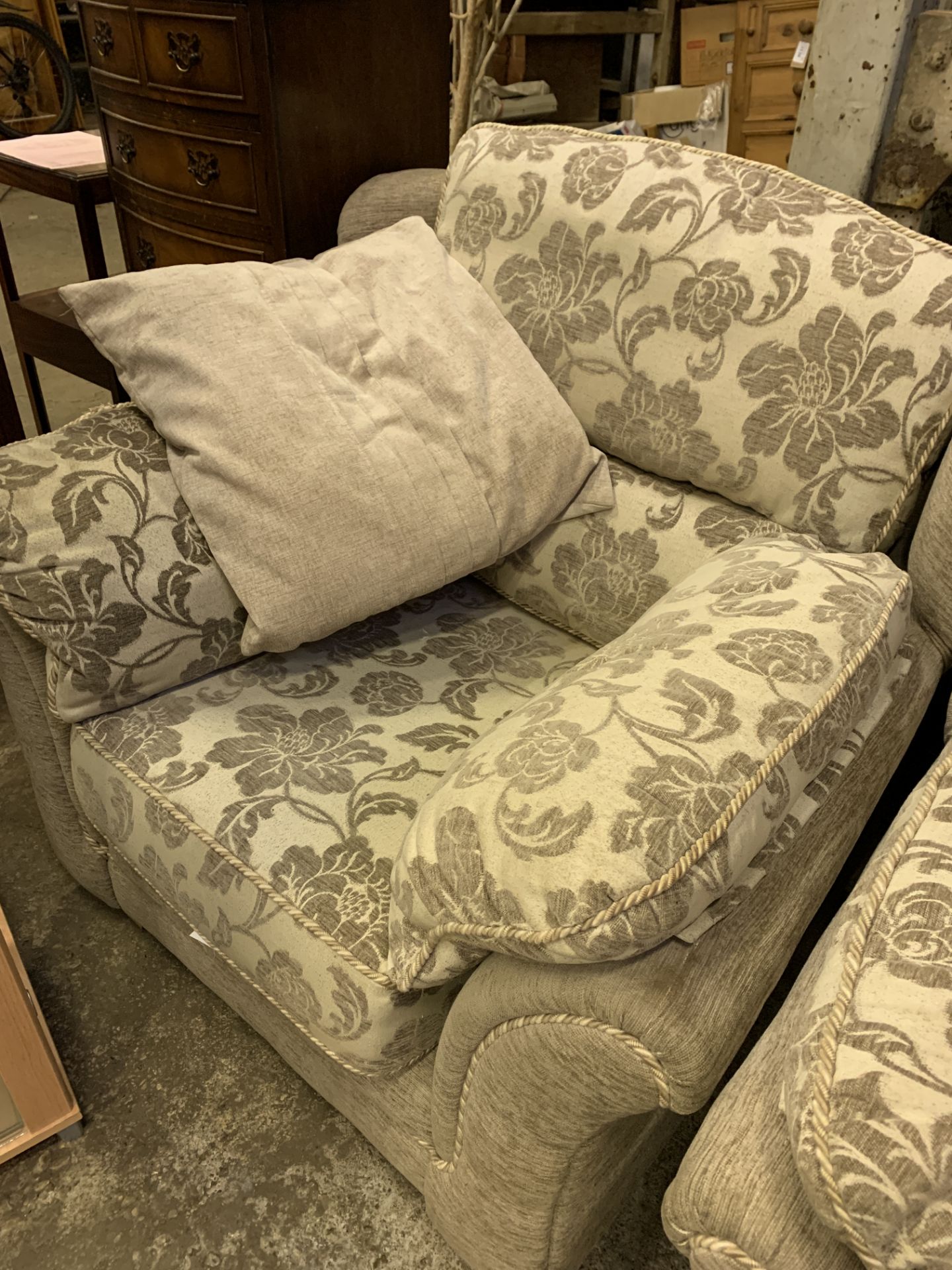 Mushroom coloured sofa and chair. - Image 3 of 3