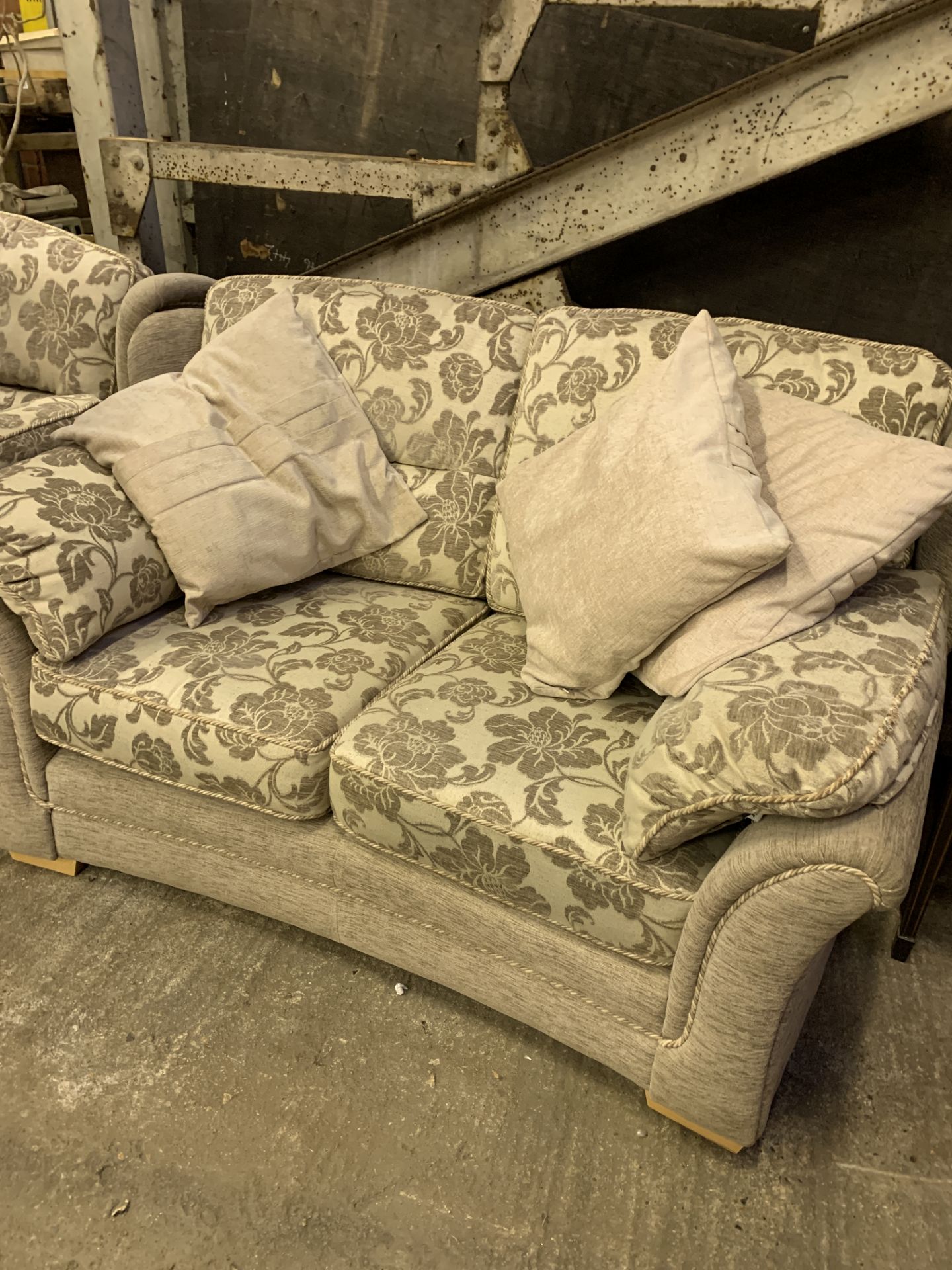 Mushroom coloured sofa and chair. - Image 2 of 3
