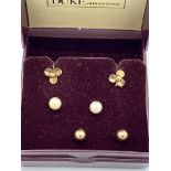 3 pairs of 9ct gold earrings.