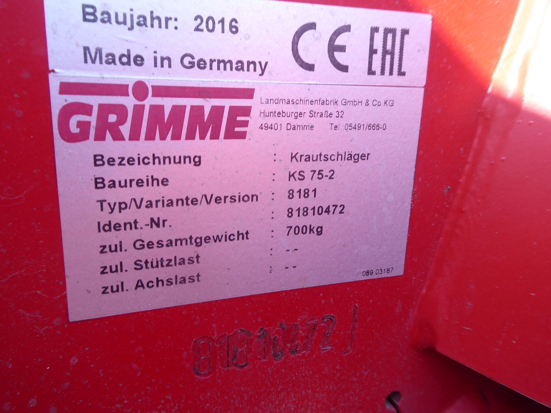 Grimme KS75-2 front or rear haulm pulverser, 2016 - Image 2 of 3