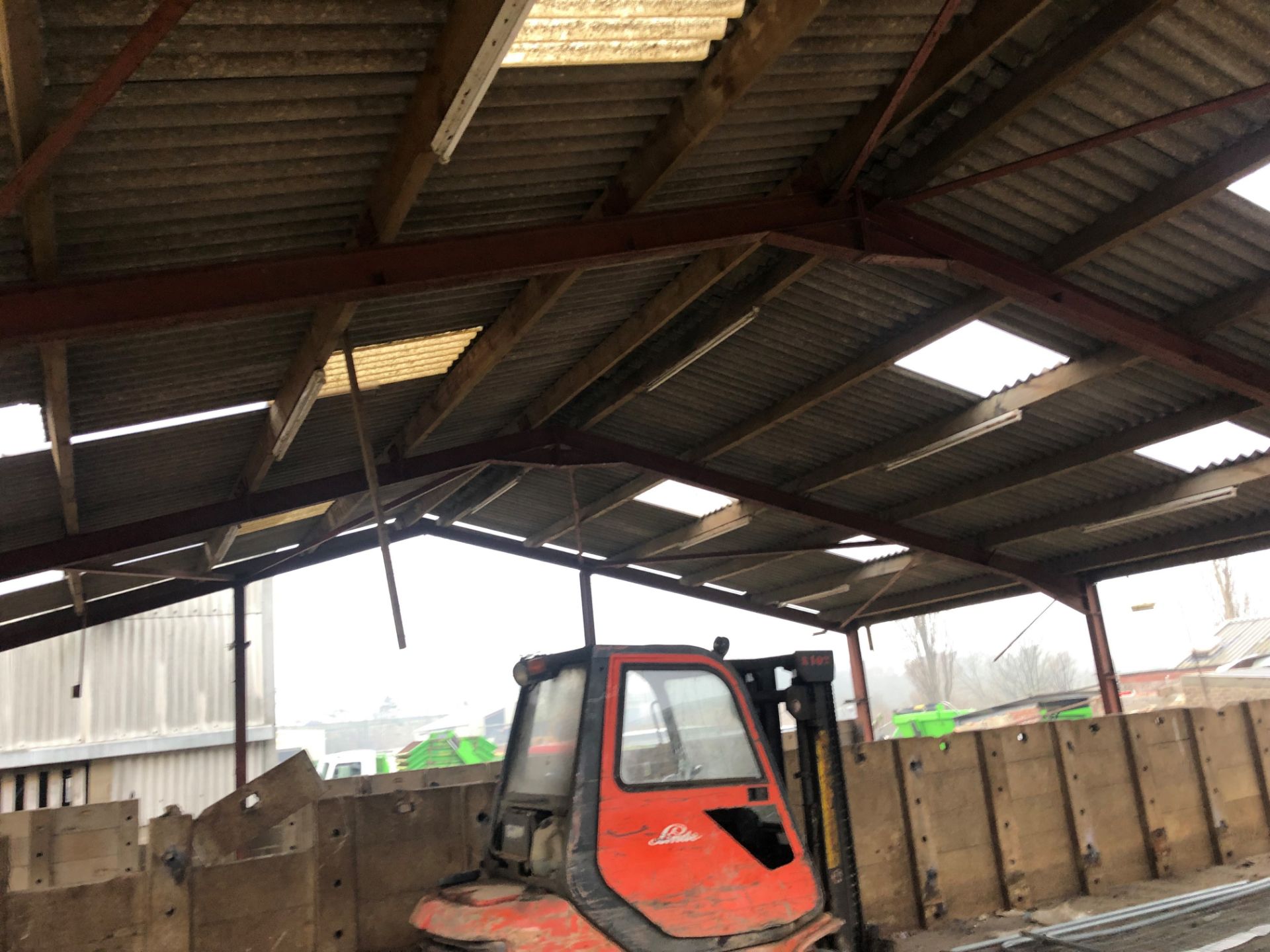 Secondhand portal frame steel building with timber purlins, 50ft wide, 3 x 17ft bays, 10ft to