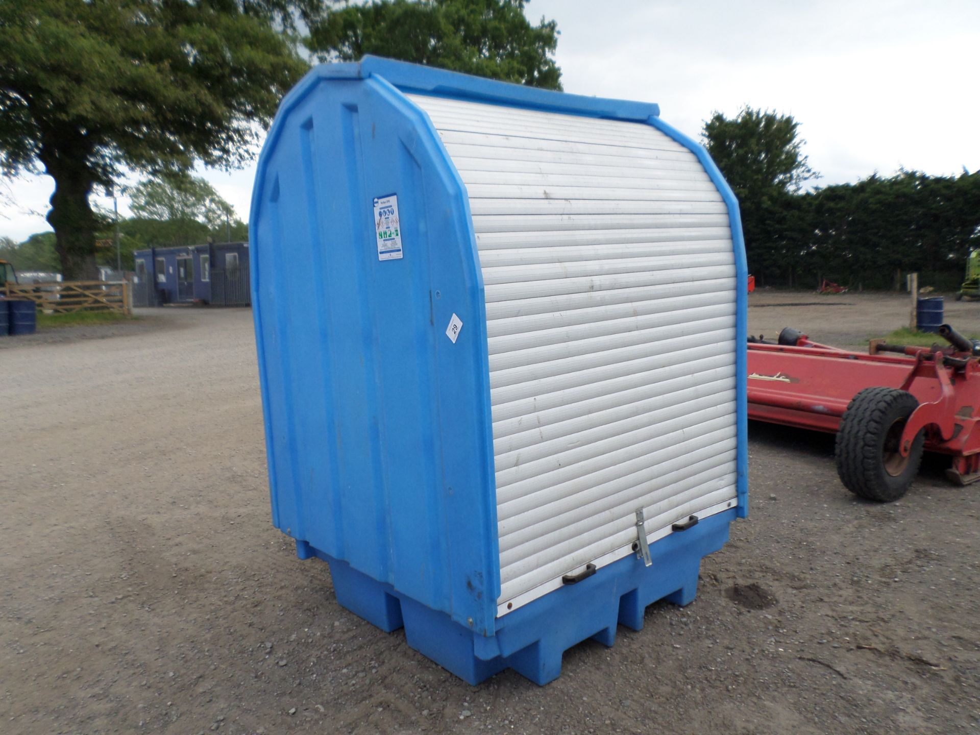 Plastic chemical store c/w lockable roller shutter door