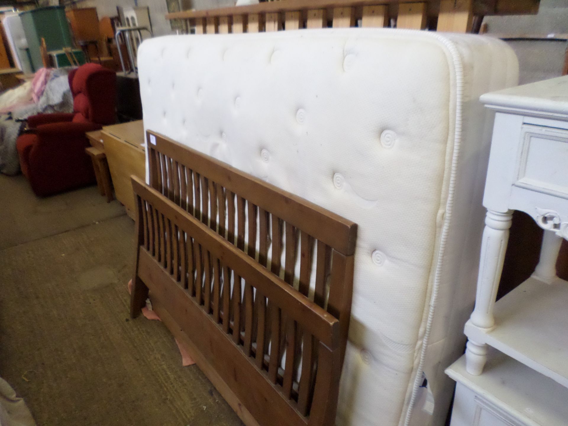 Wooden bed frame and mattress