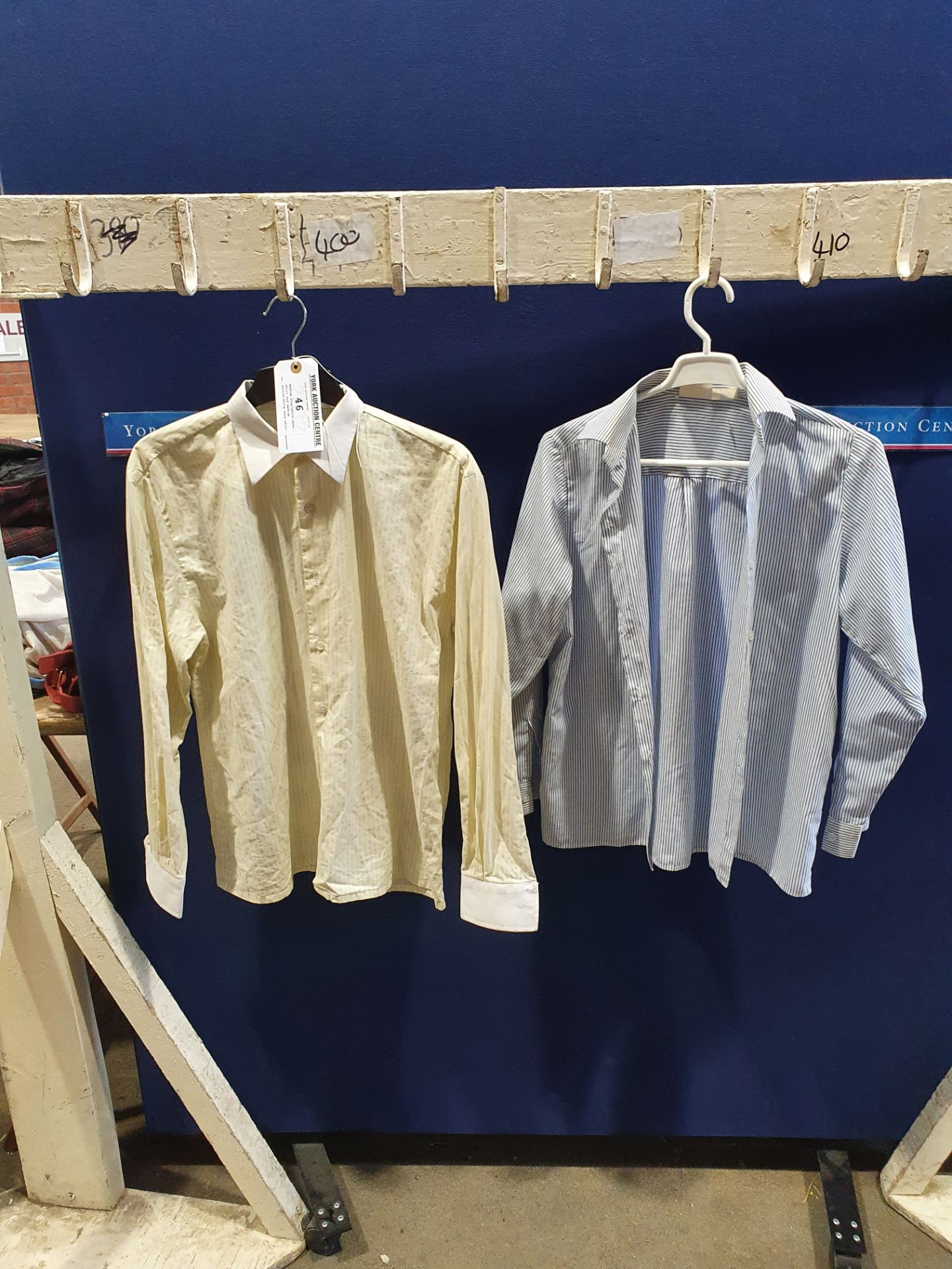 Medium blue/white show shirt and medium yellow/white show shirt