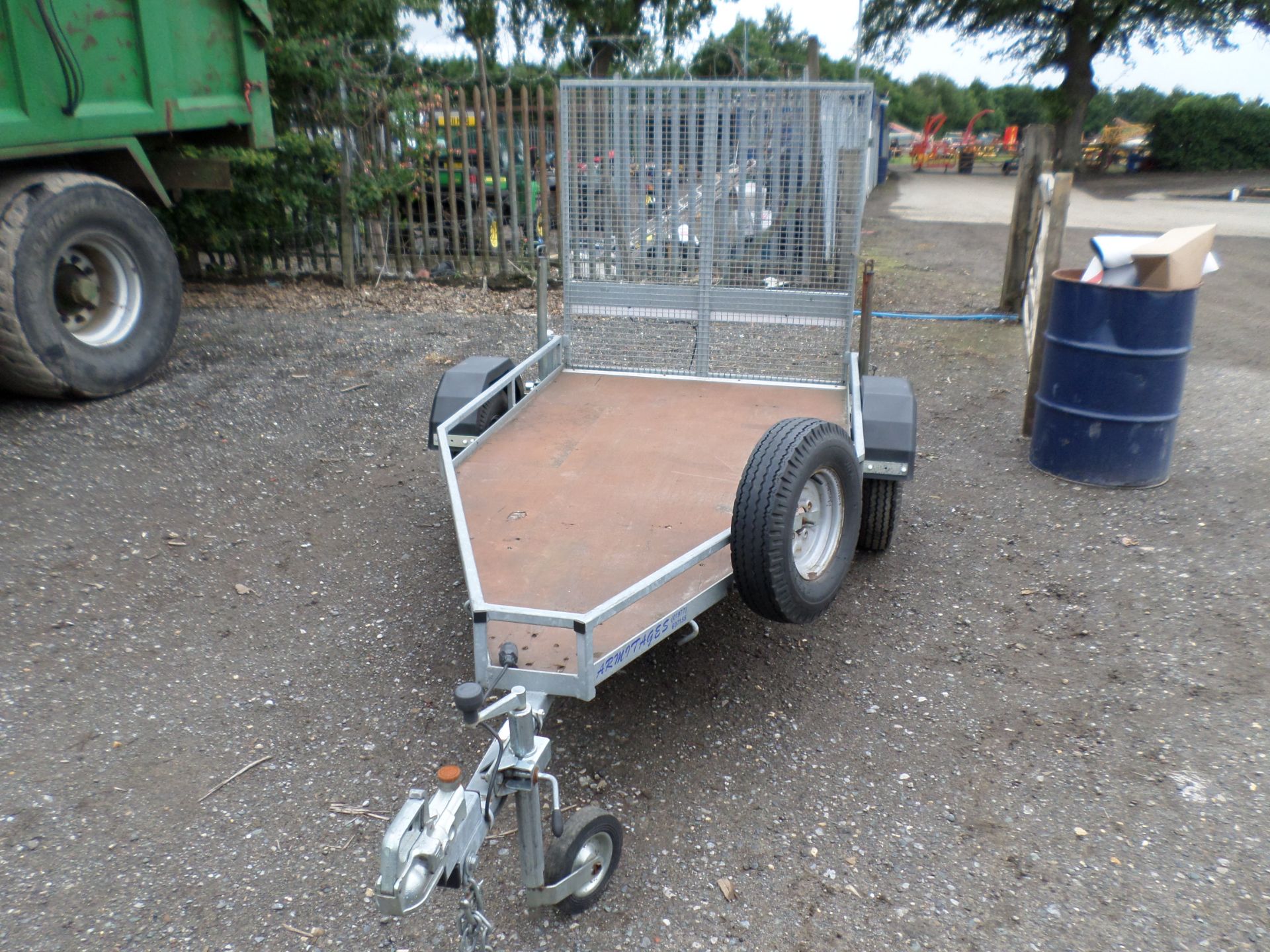 Small 2 wheeled plant trailer, 750 kg c/w beaver tail & spare wheel, keys and handle NO VAT