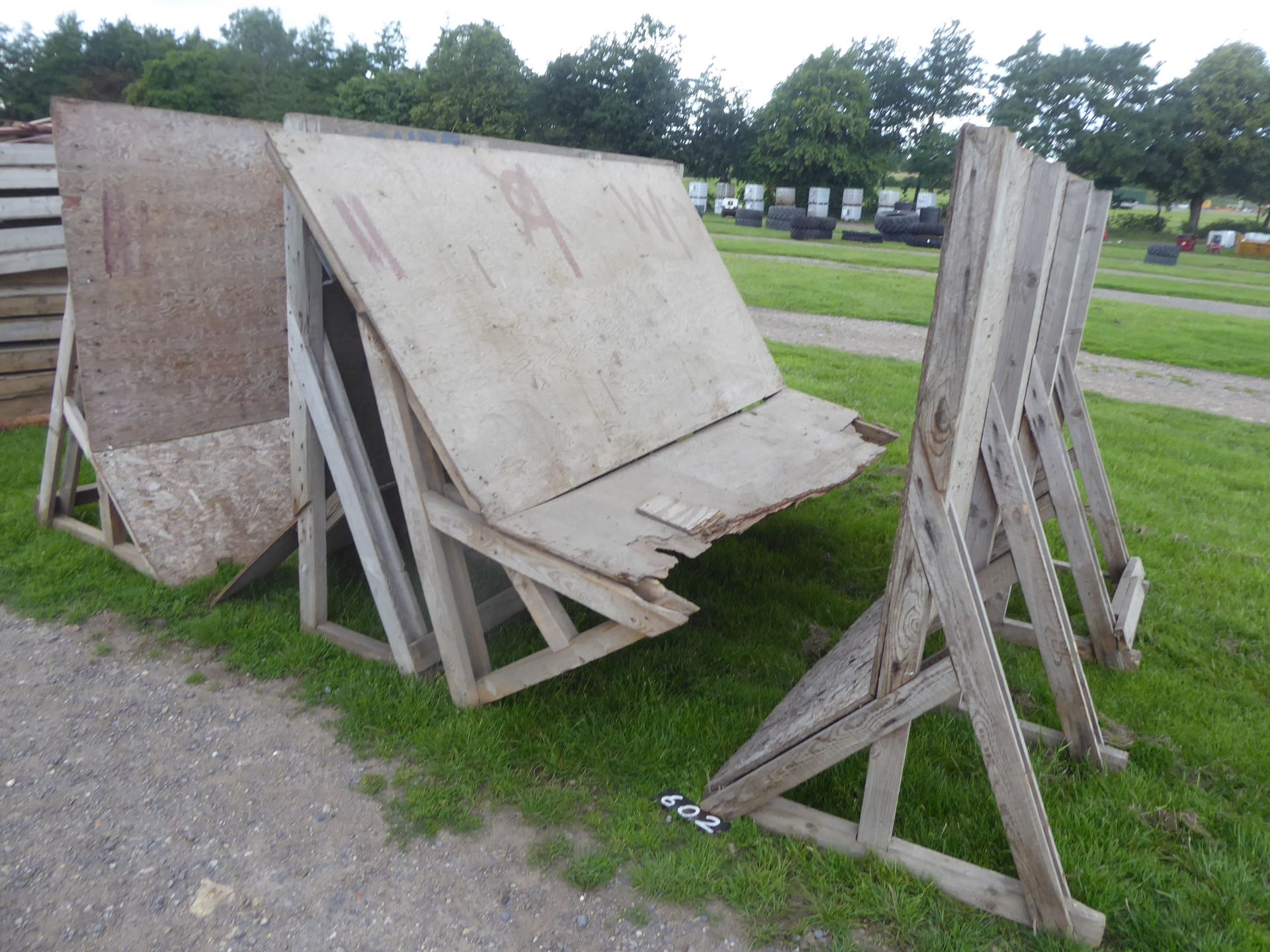 9 x single sided self supporting wooden grain walling sections 8' x 6'6", will support heaped grain,