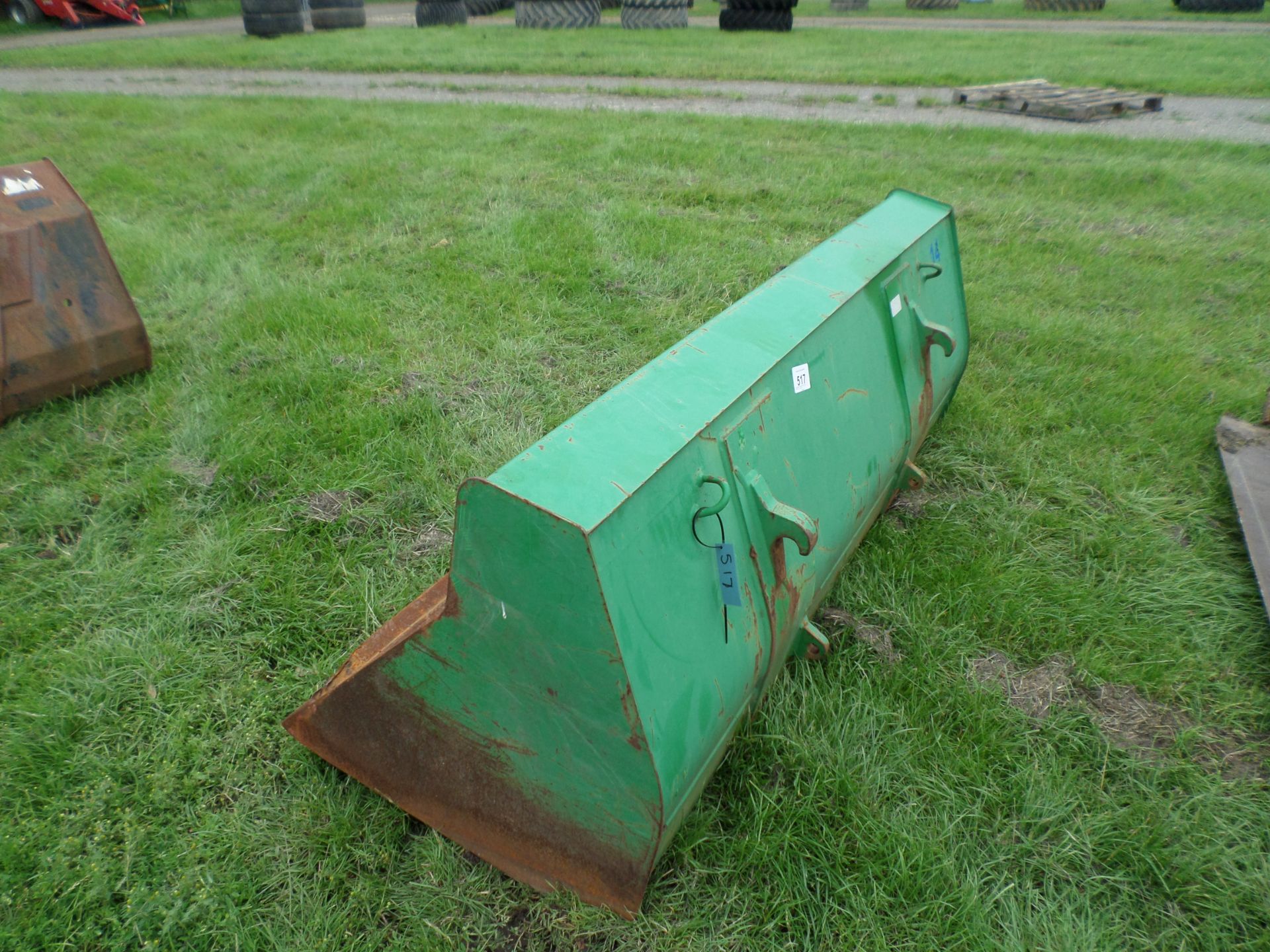 John Deere standard green tractor bucket, fair condition