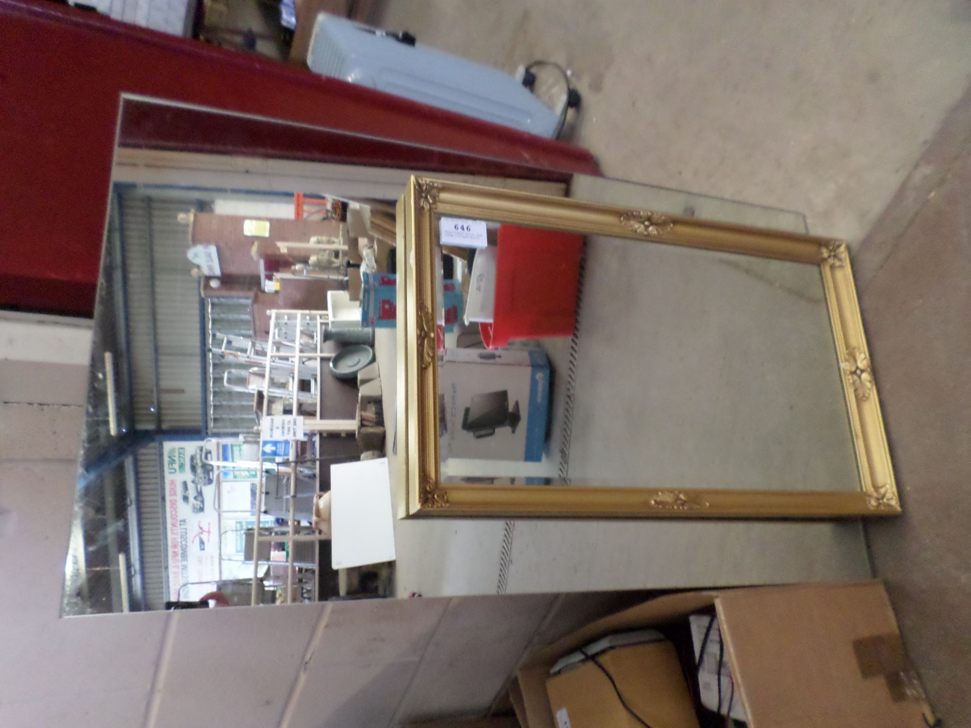 Gold framed mirror and large unframed mirror