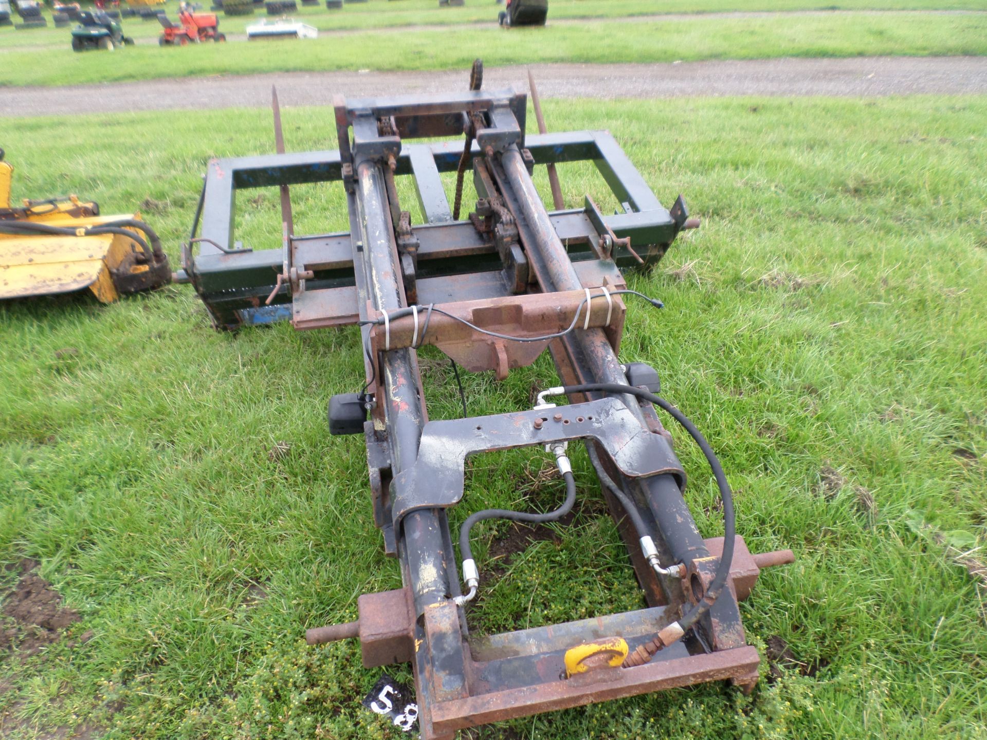 Tractor front linkage mounted bale loader c/w folding spike and lights