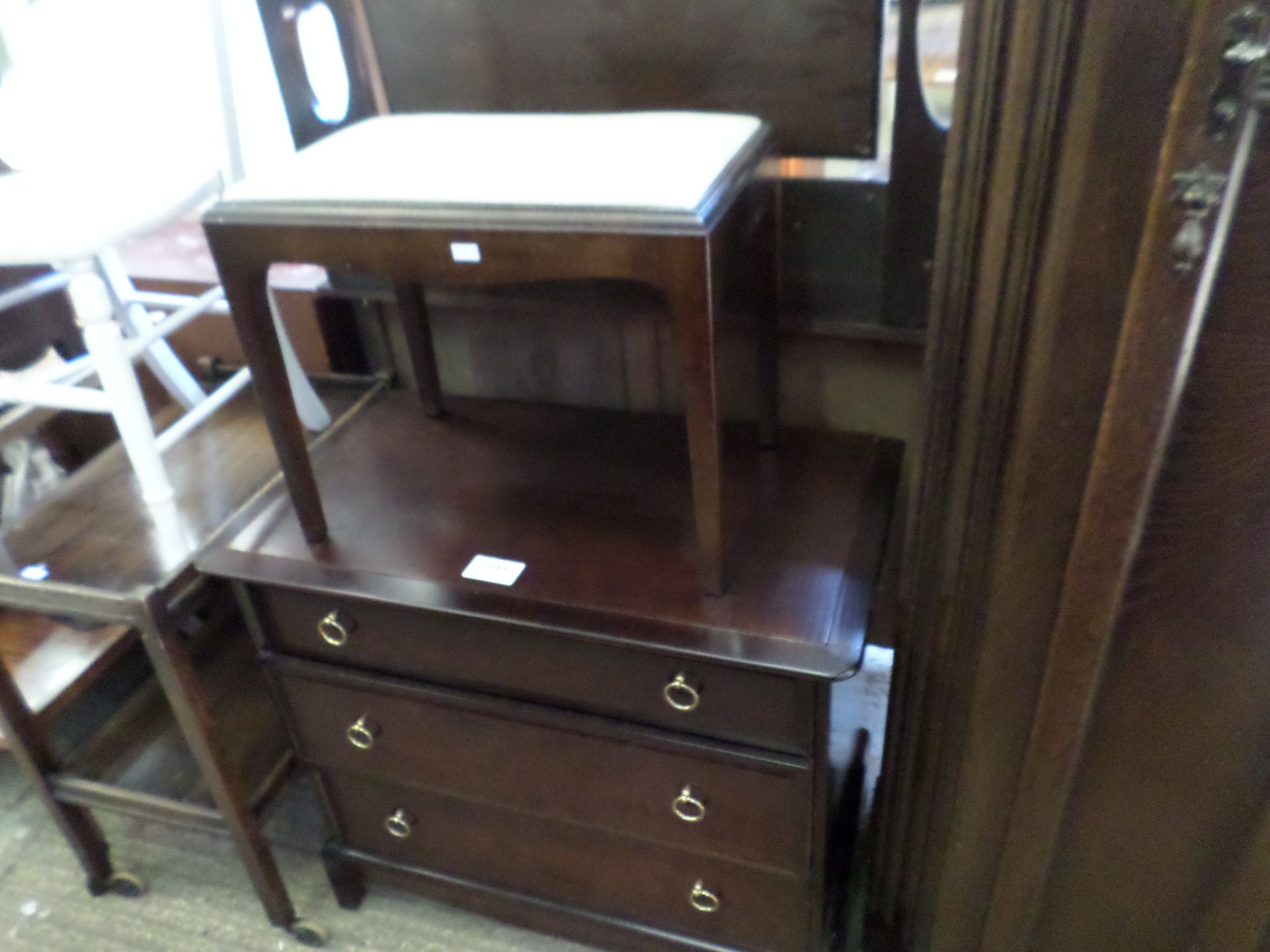 Stag chest of drawers and stool