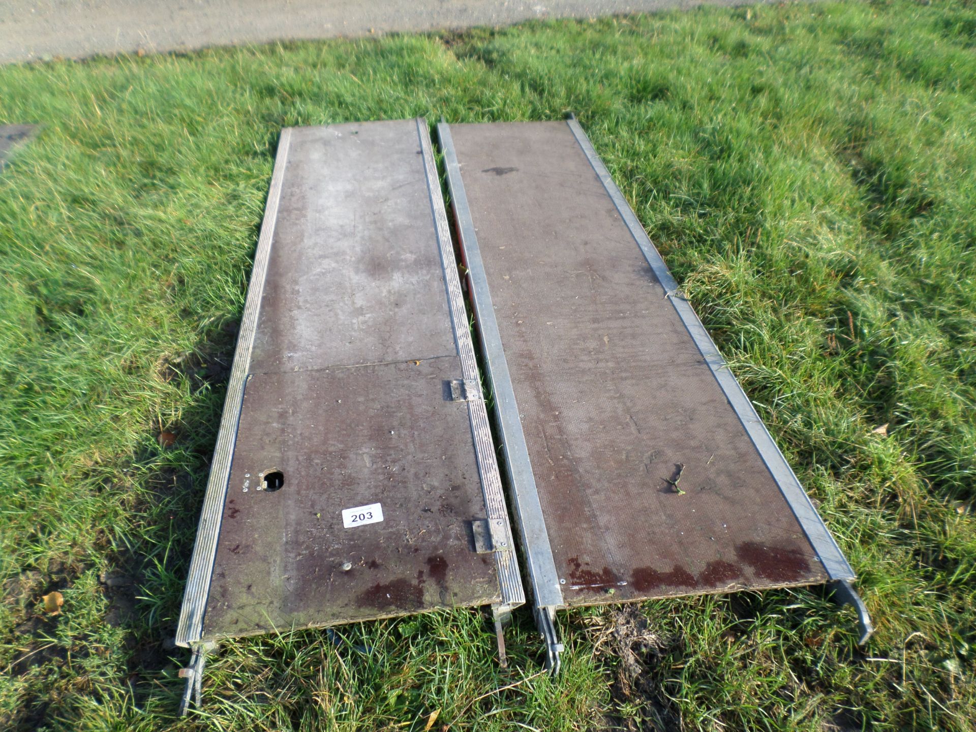 2 aluminium 8ft scaffold walk boards with one access hatch NO VAT