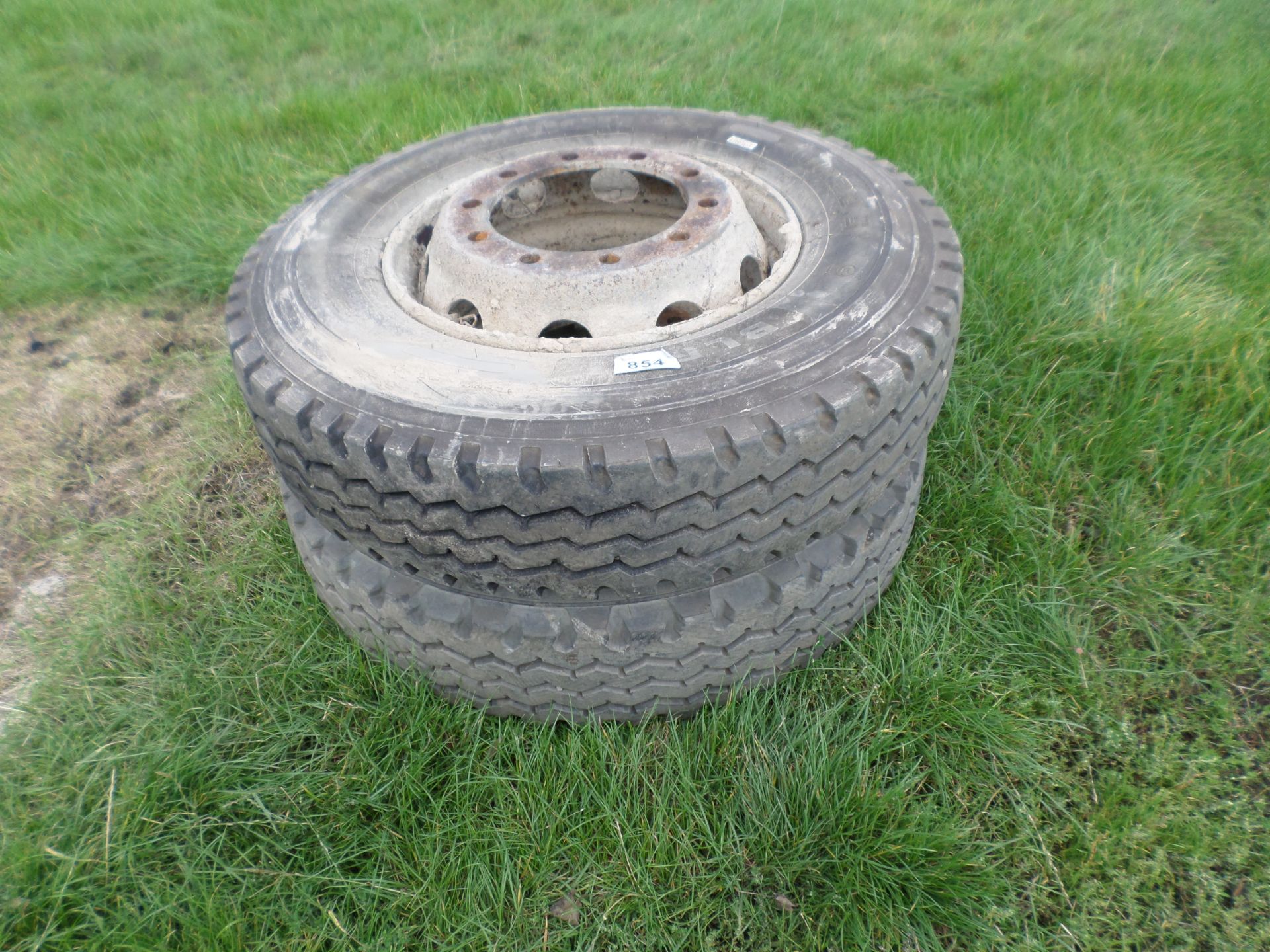 Pair of 11/22.5 tyres on rims