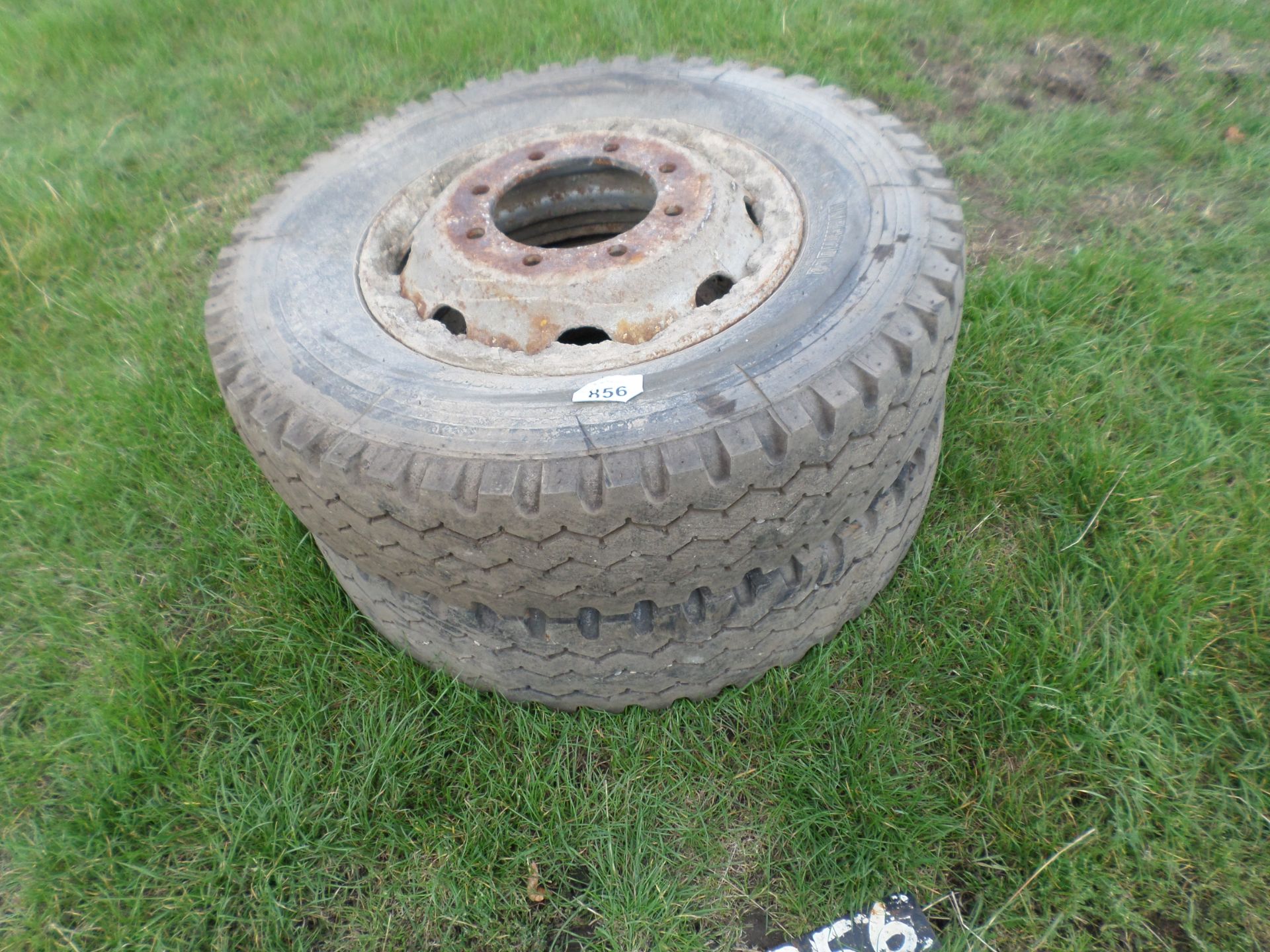 Pair of 10/22.5 tyres on rims
