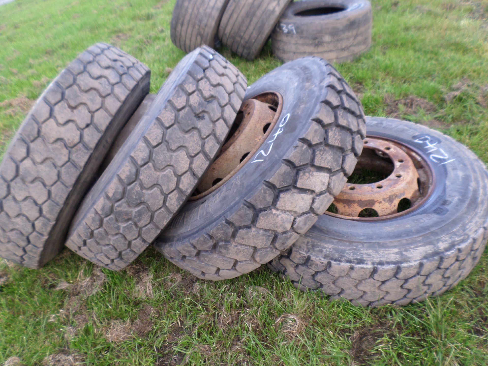 4 x 295/80/22.5 part worn rear tyres on rims, NO VAT