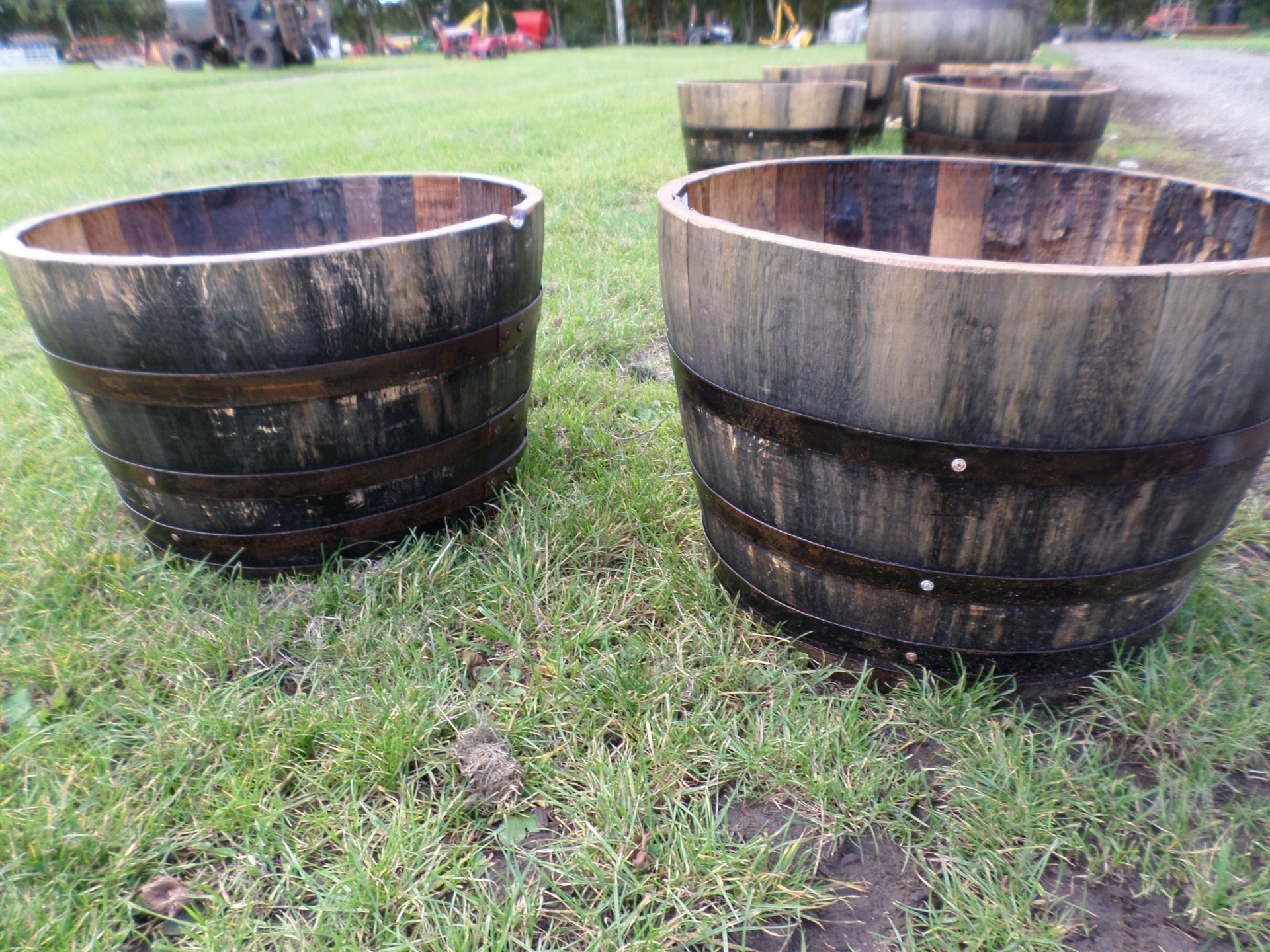 2 oak barrel planters NO VAT