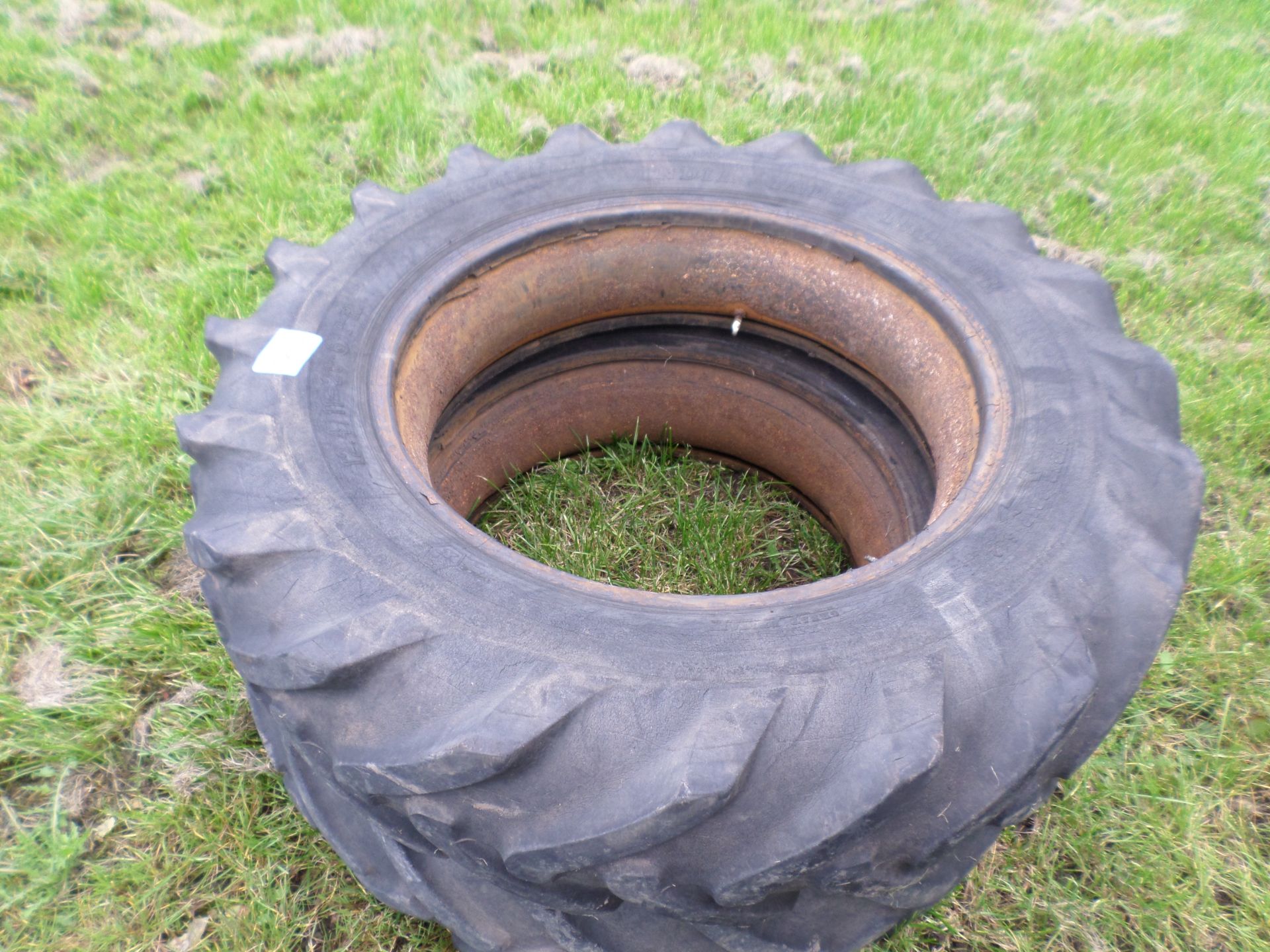 Pair of dual wheels, tyres and tubes 12.4/28