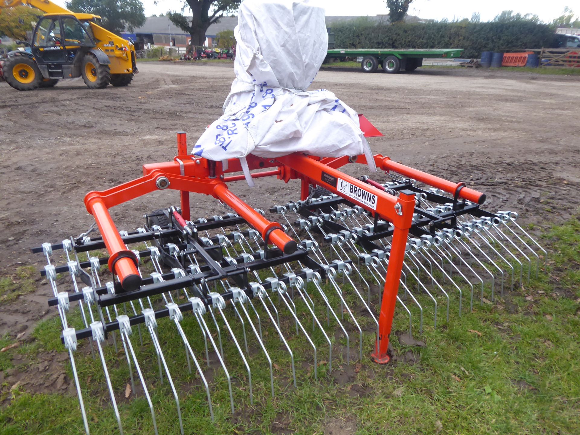 Brown 3m grass harrows c/w seeder, new - Image 2 of 5