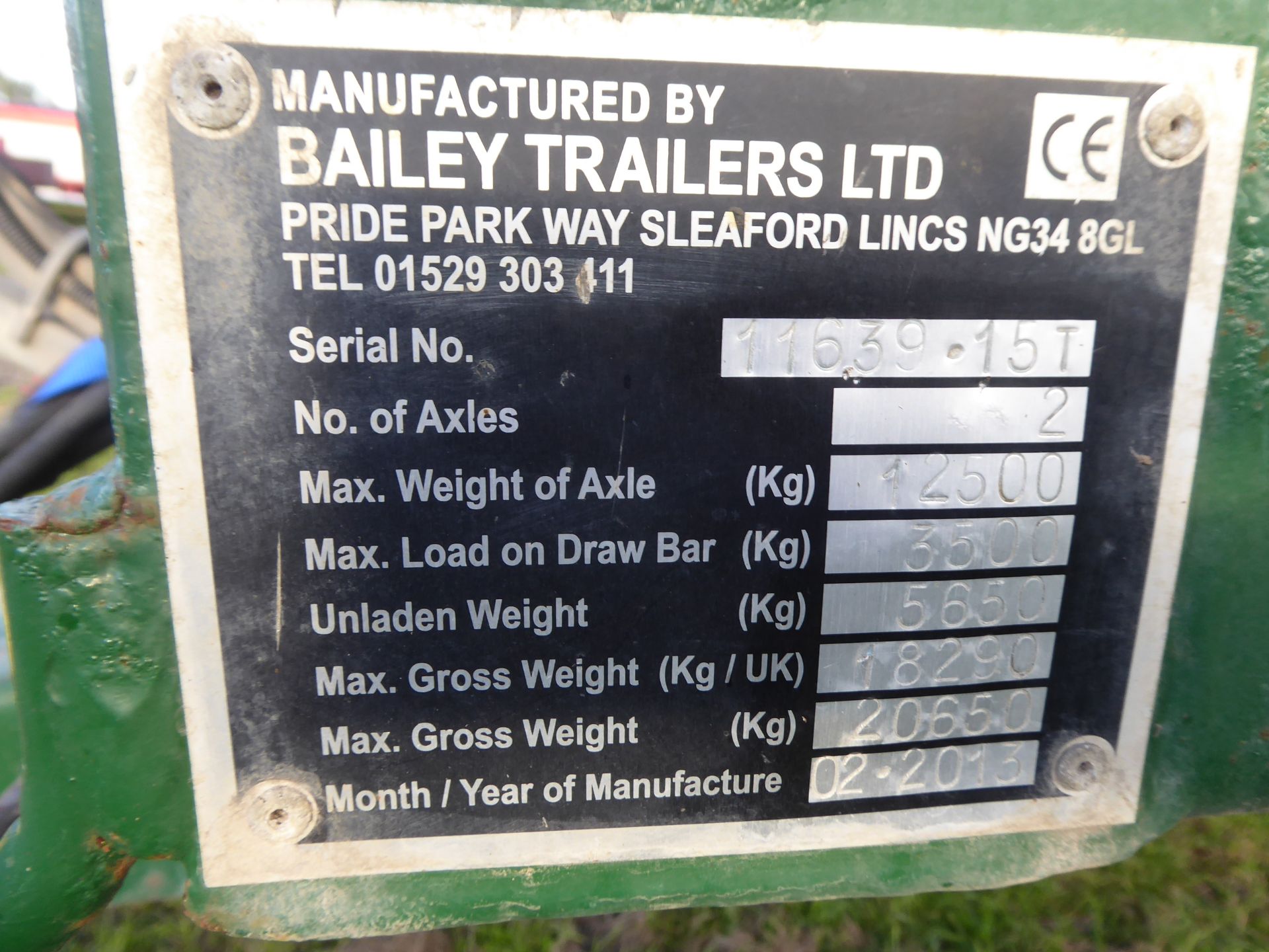 Bailey 15T trailer, air brakes, sheet, 560/60 tyres, hydraulic rear door. 2013 - Image 4 of 6