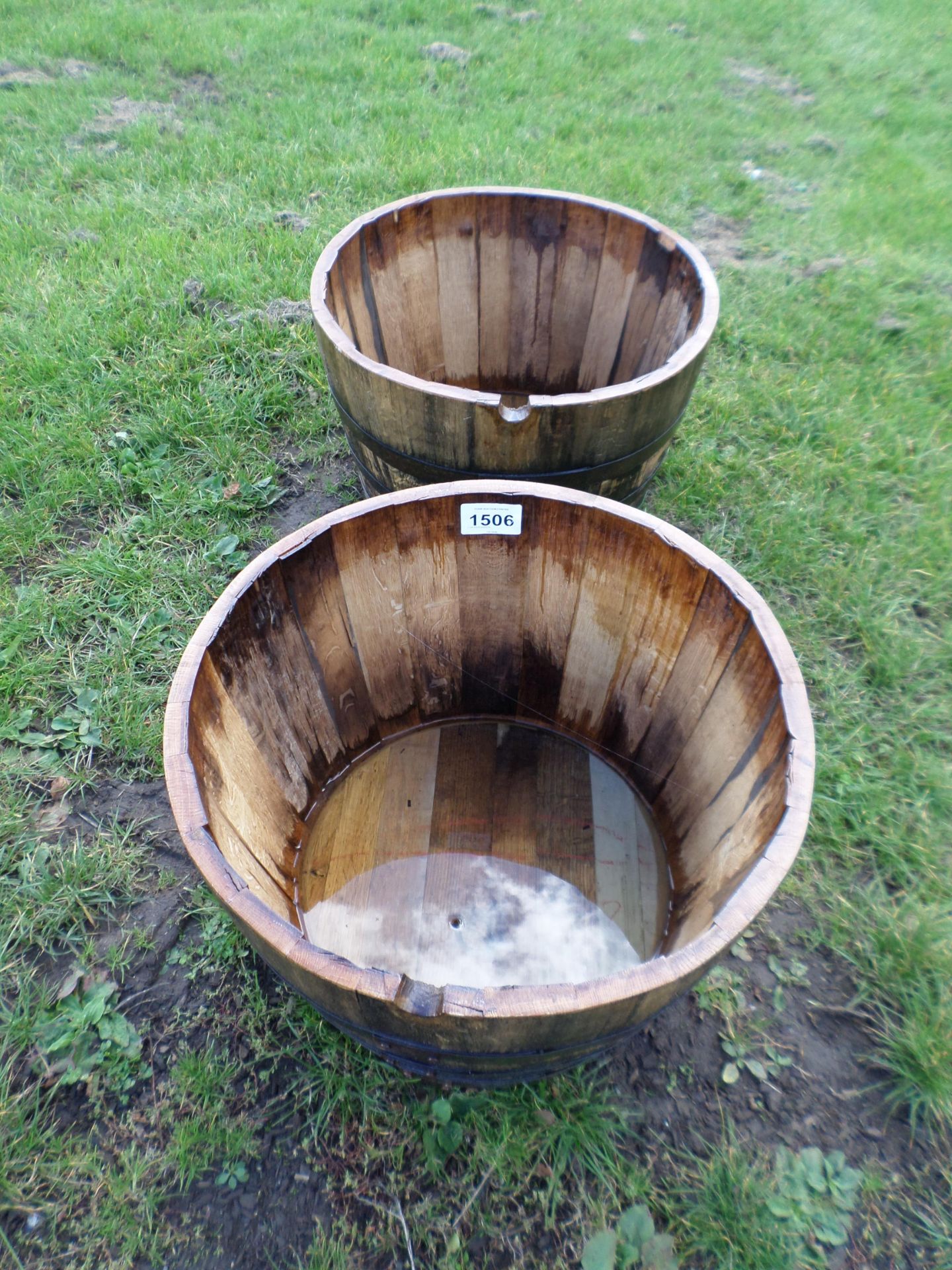 2 oak barrel planters NO VAT - Image 2 of 2