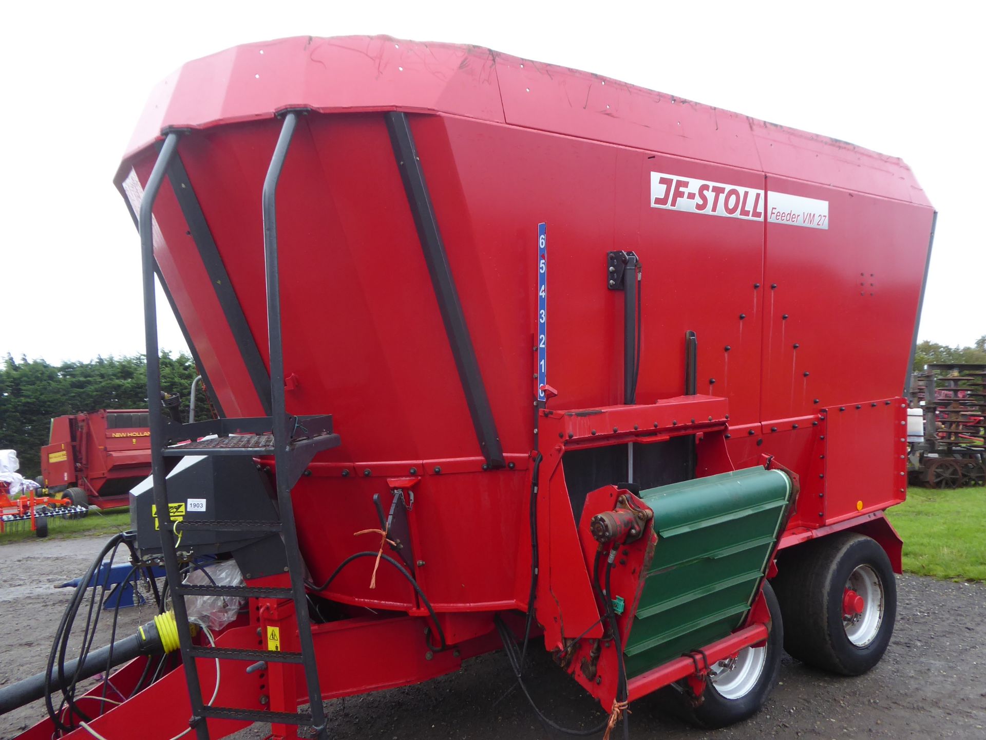 2012 JF-Stoll VM27 twin vertical auger mixer feeder, 27cu.m. Tandem sprung axles, left elevator