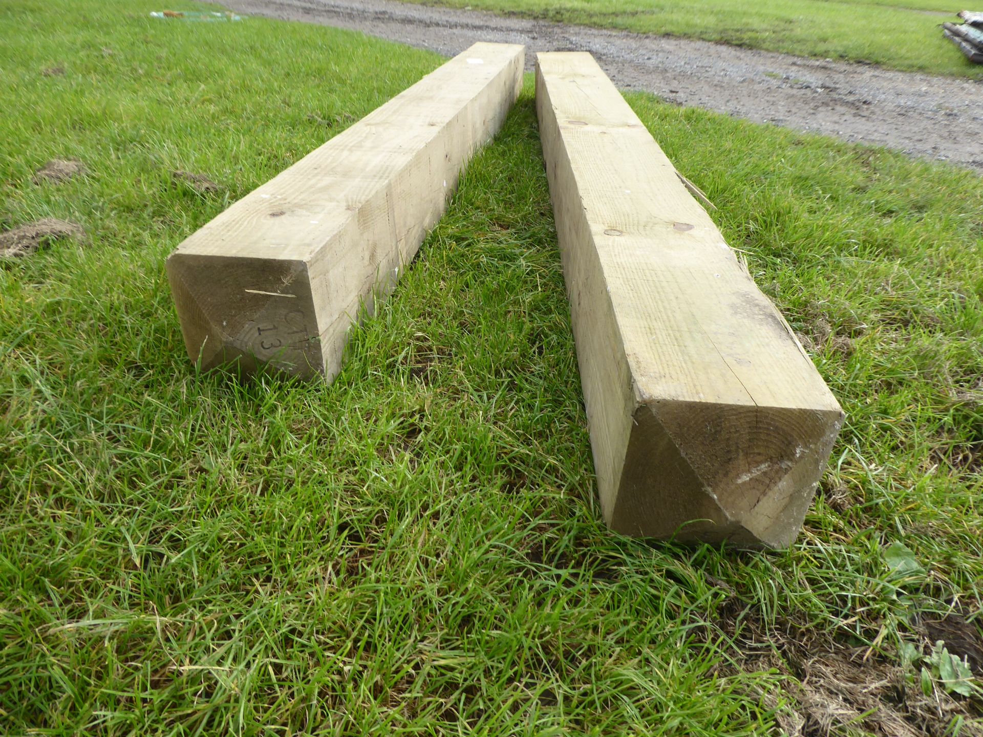 2 x 200mmx200mm tanalised square wooden gate posts - Image 2 of 2