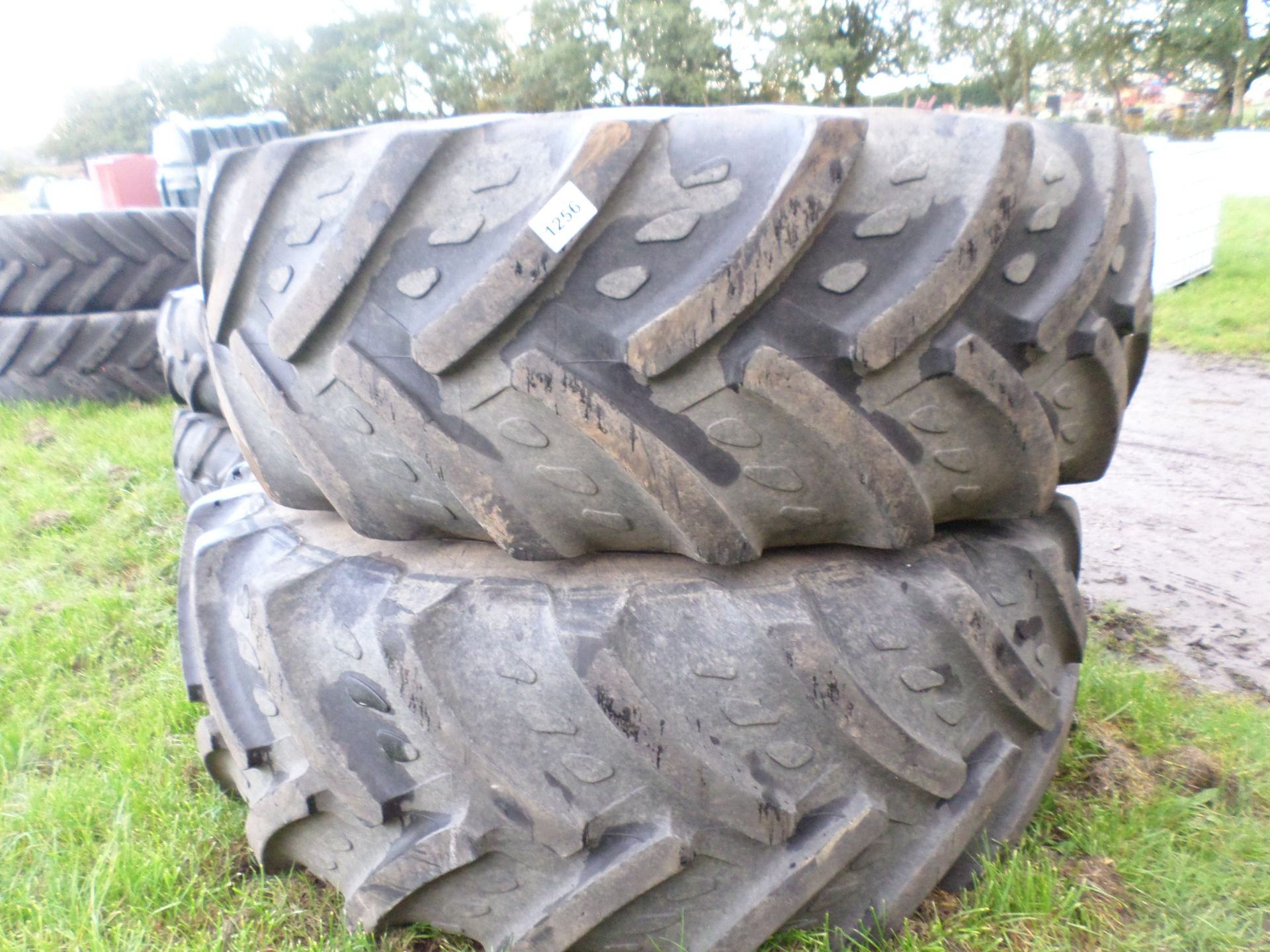Pair of Goodyear 650/85/38 tyres on JD rims, 50\%