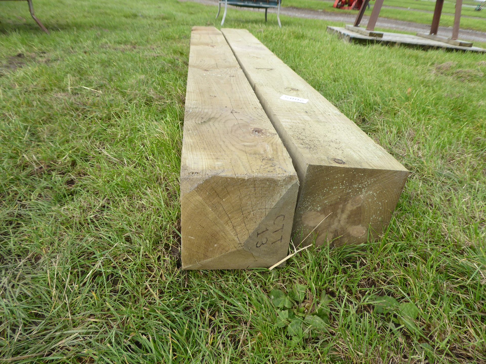 2 x 200mmx200mm tanalised square wooden gate posts - Image 2 of 2