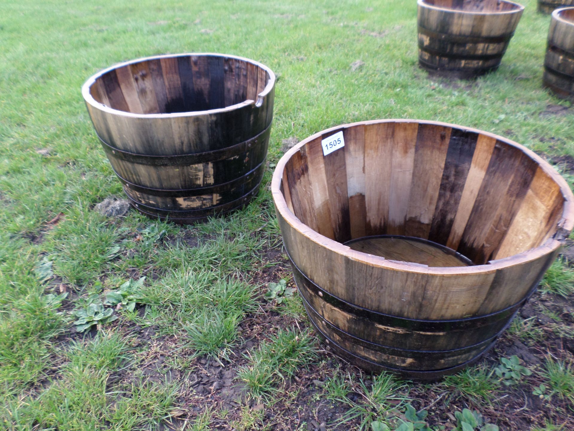 2 oak barrel planters NO VAT - Image 2 of 2