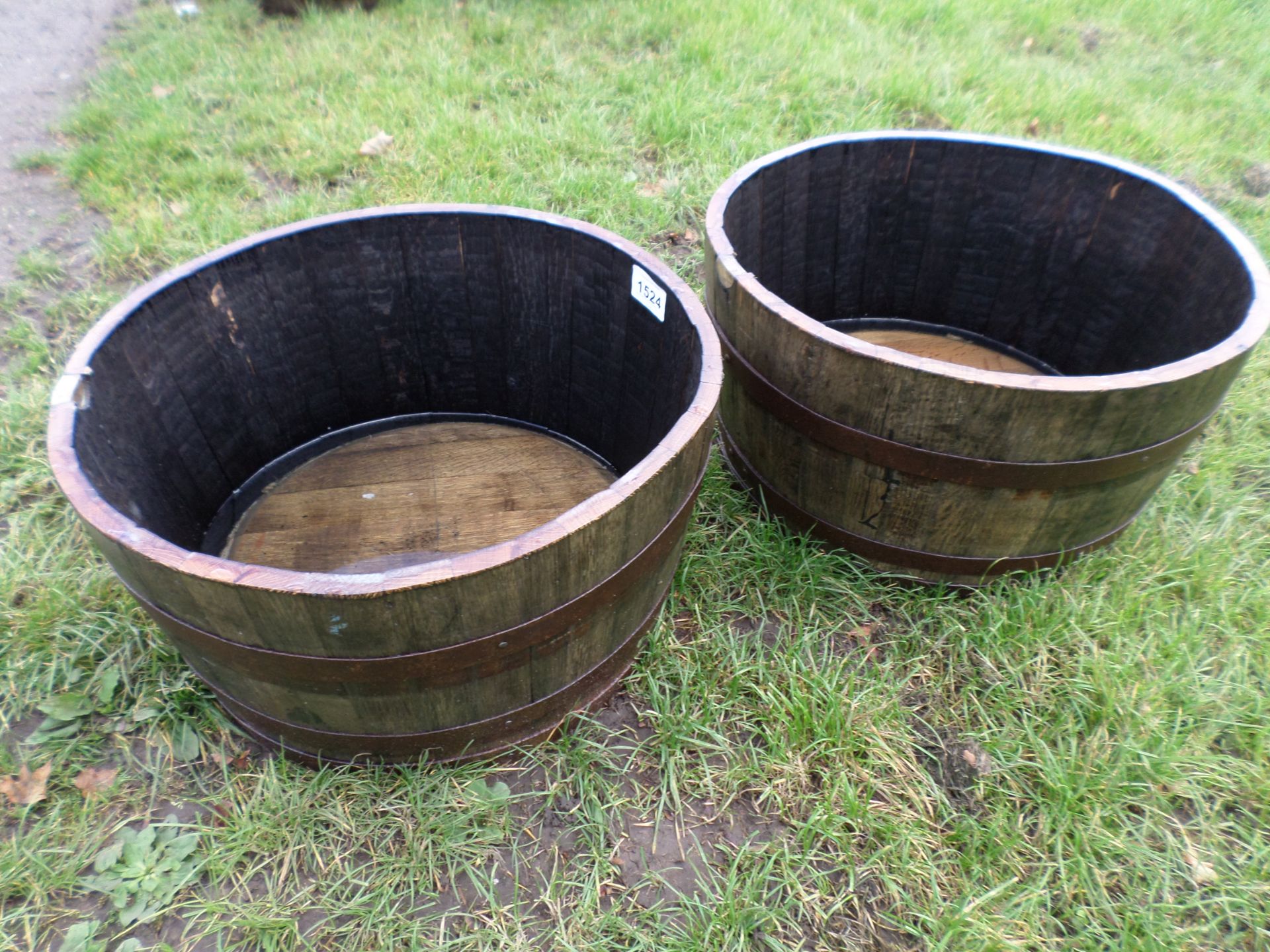2 large hogshead oak barrel planters NO VAT - Image 2 of 2