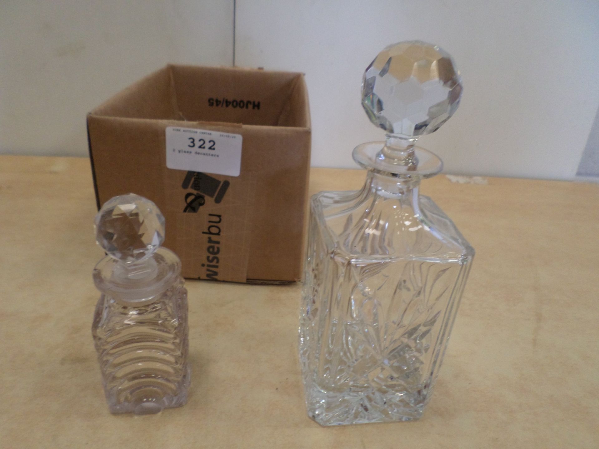 2 glass decanters