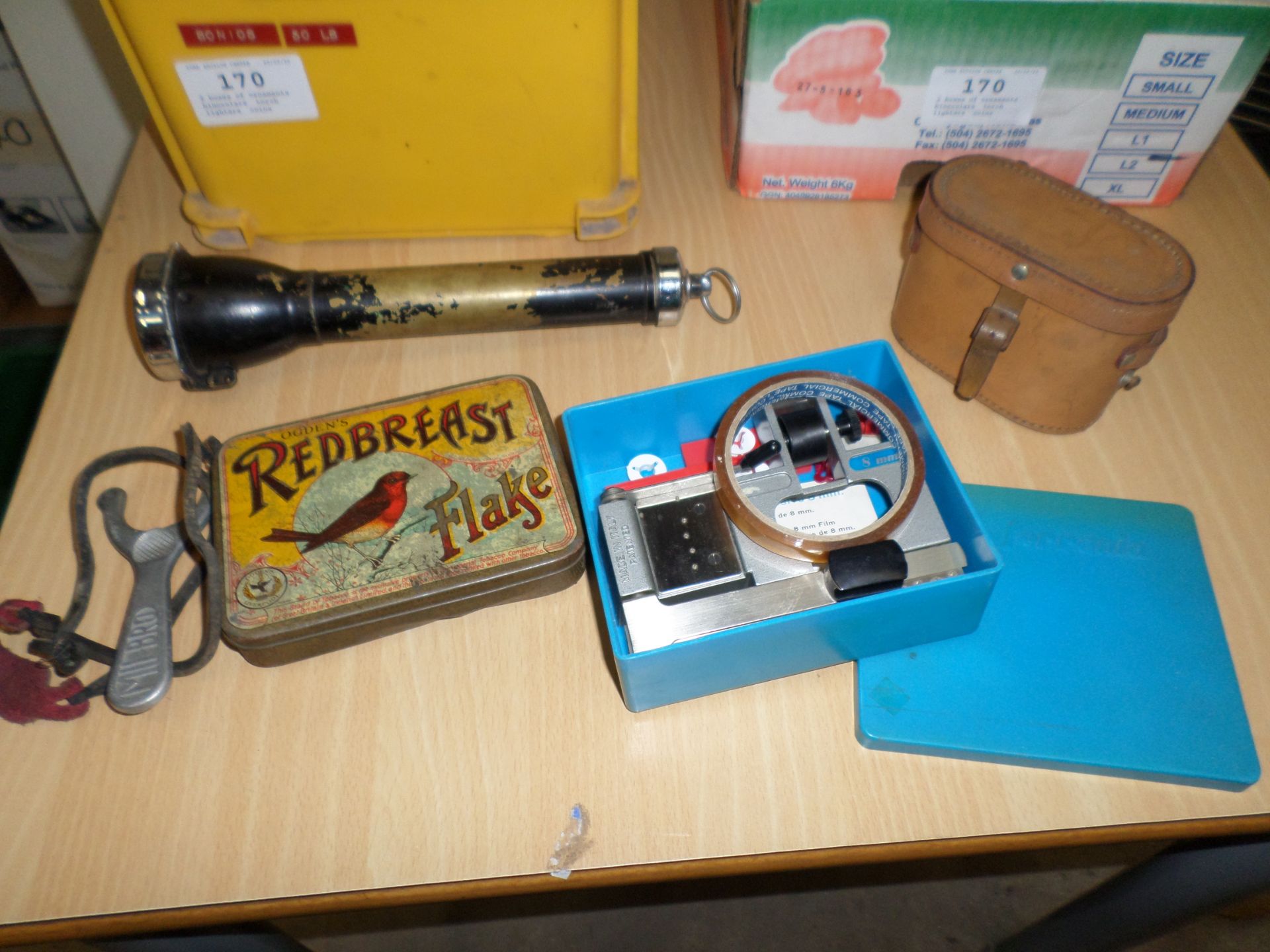 2 boxes of ornaments, binoculars, torch, lighters, coins - Image 3 of 4