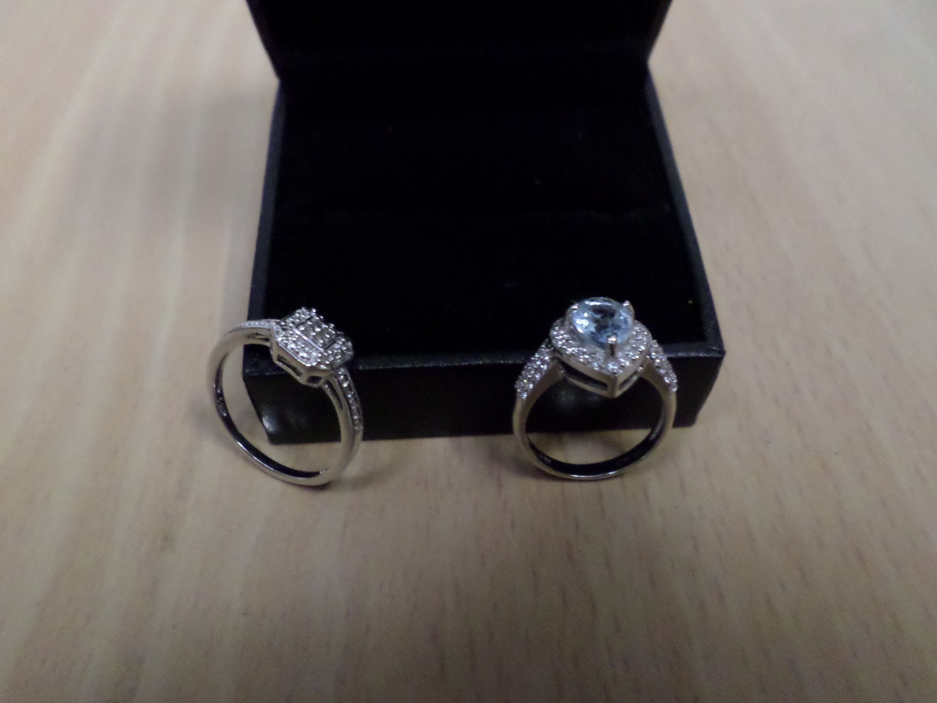 2 hallmarked silver rings, white and blue topaz - Image 2 of 2