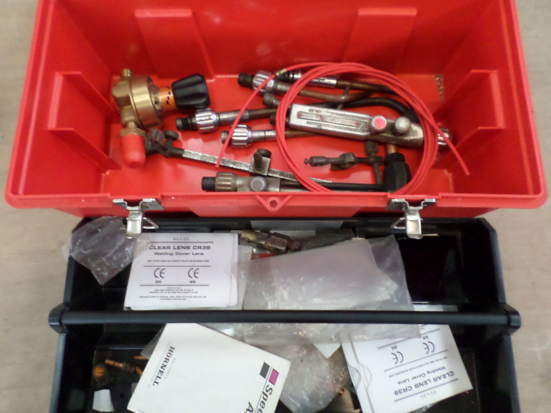 Box of assorted oxy-acetylene equipment