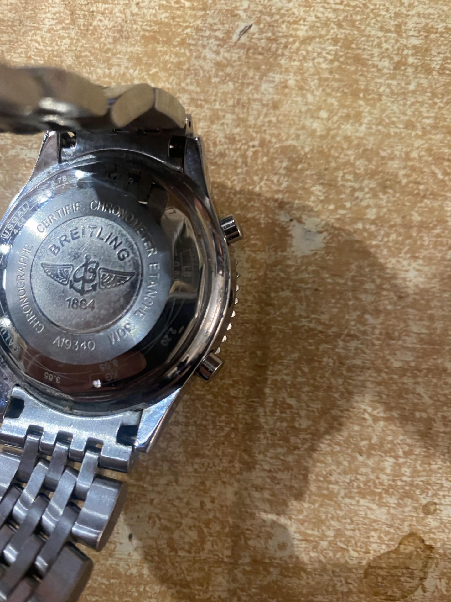 Stainless steel watch with Breitling marked on face, back and strap - Image 3 of 7