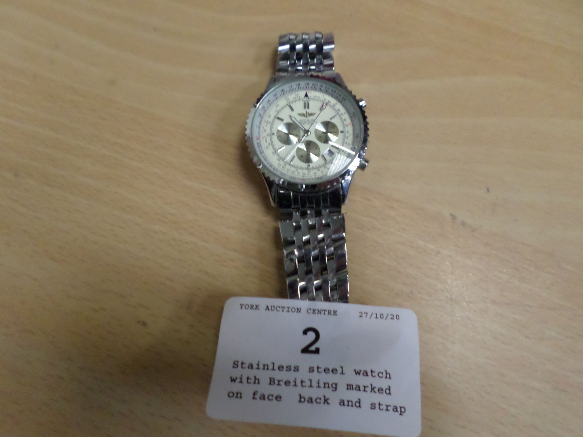 Stainless steel watch with Breitling marked on face, back and strap - Image 2 of 7