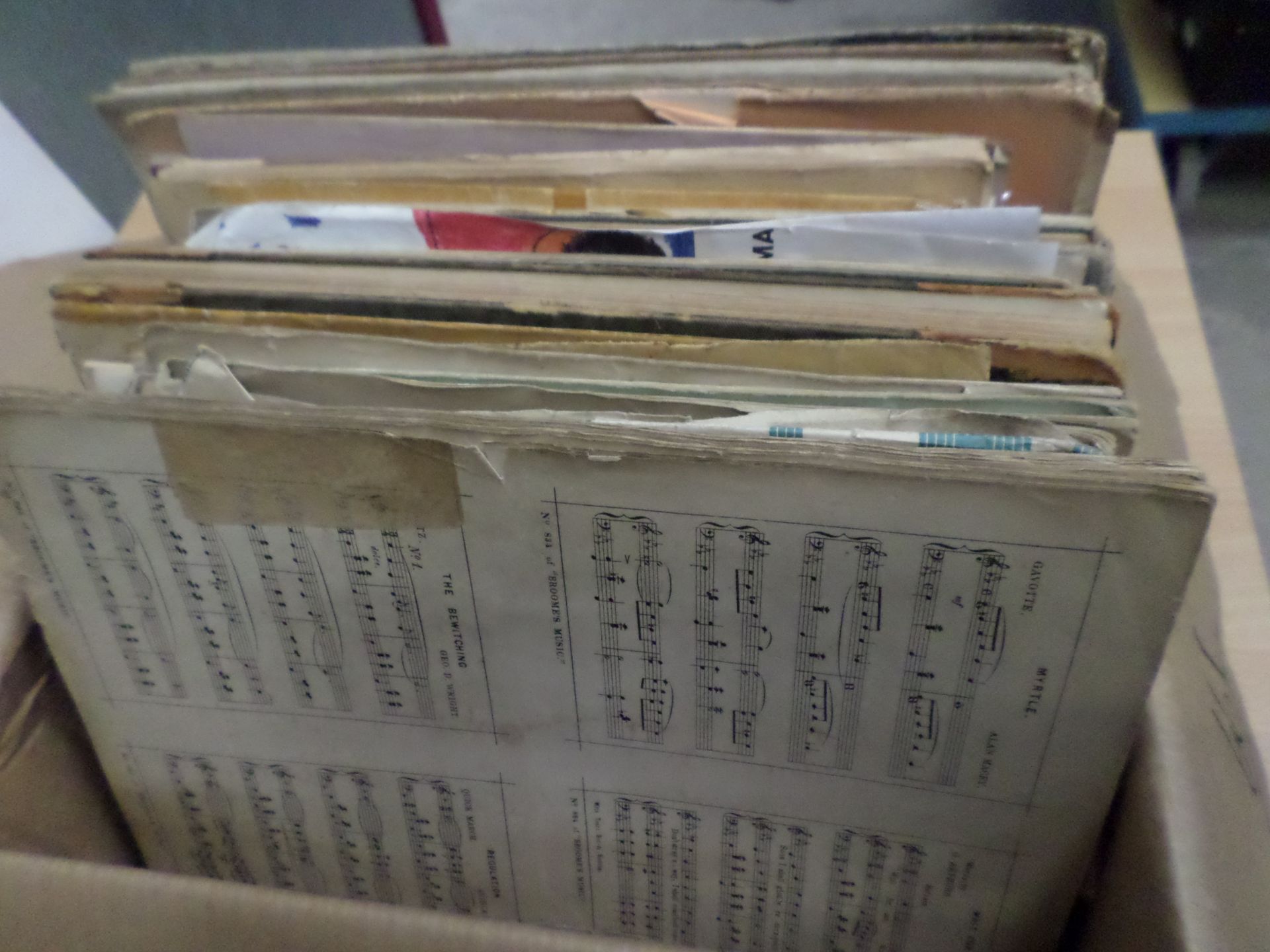Box of organ sheet music manuals