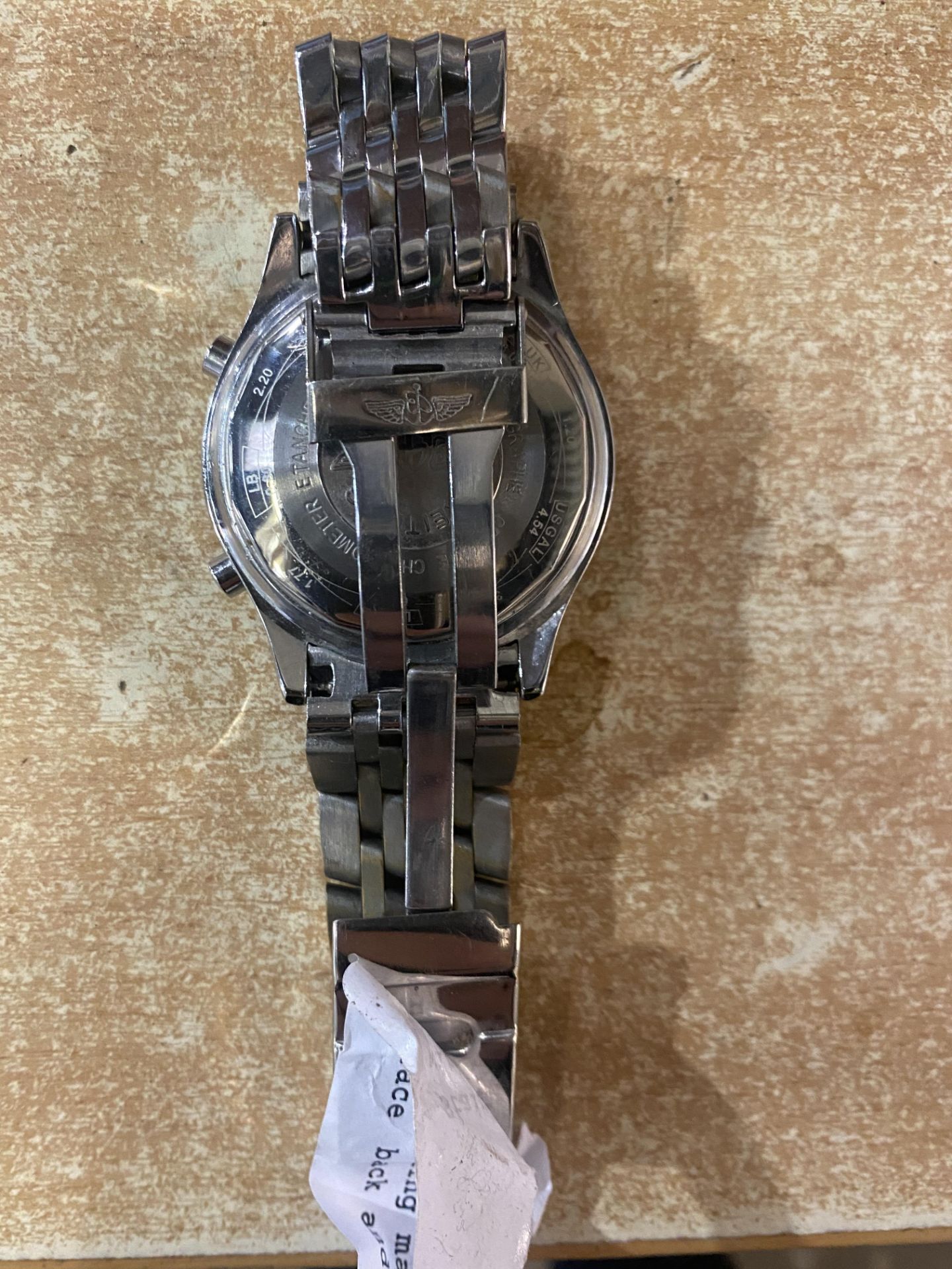Stainless steel watch with Breitling marked on face, back and strap - Image 6 of 7