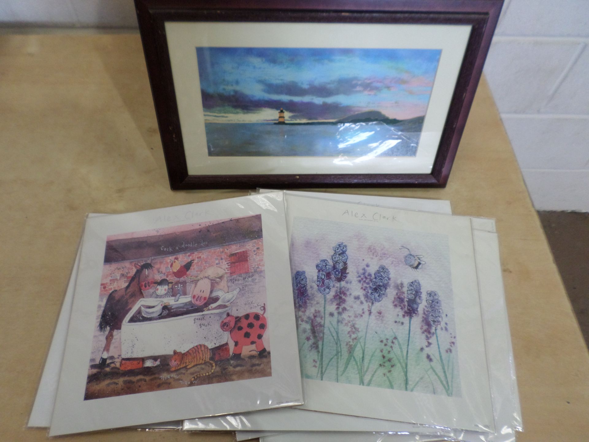 Large seascape canvas, 9 x Alex Clark prints, framed watercolour, framed seascape, 4 fish prints - Image 3 of 3