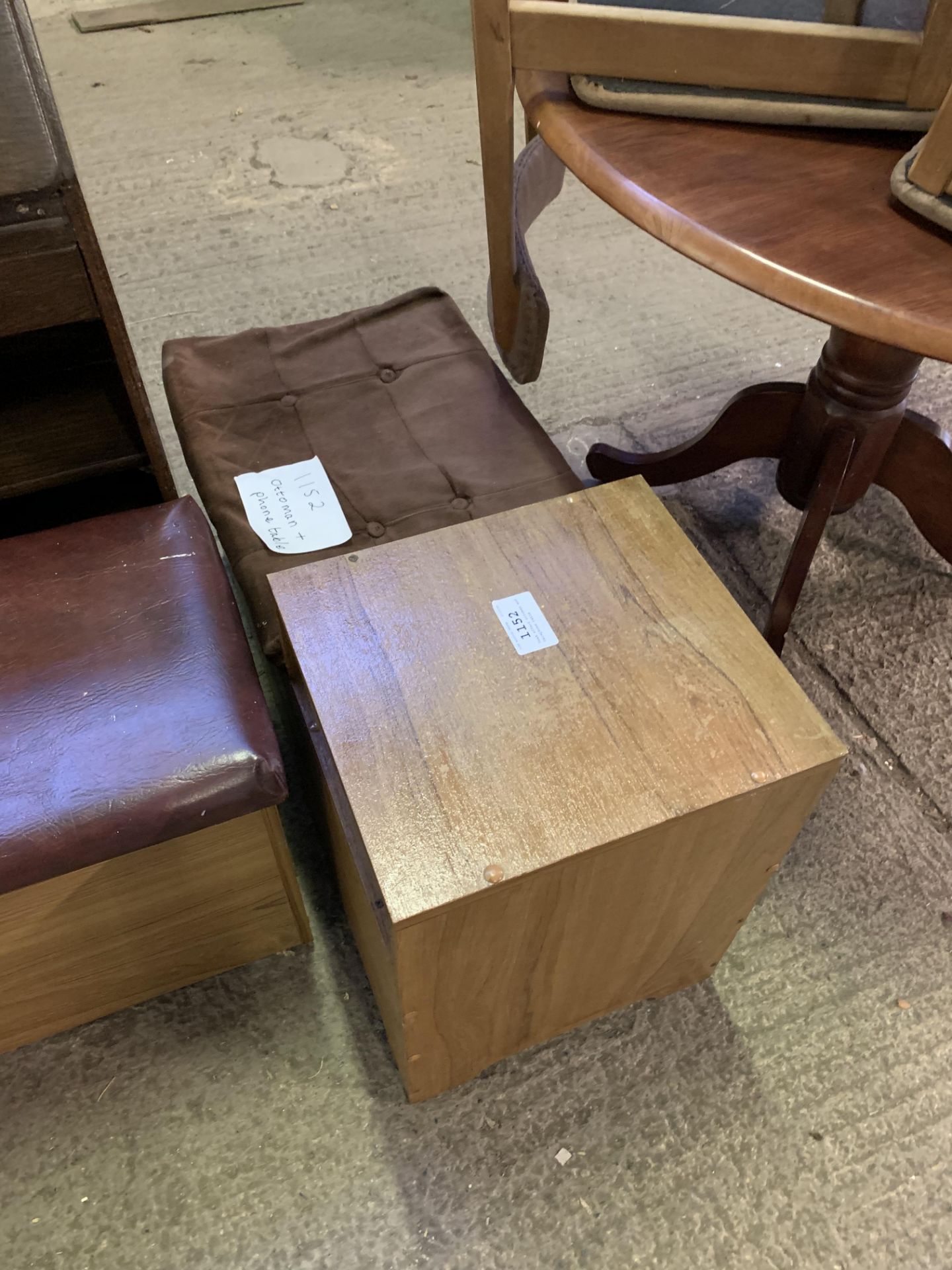 Teak effect ottoman and telephone table