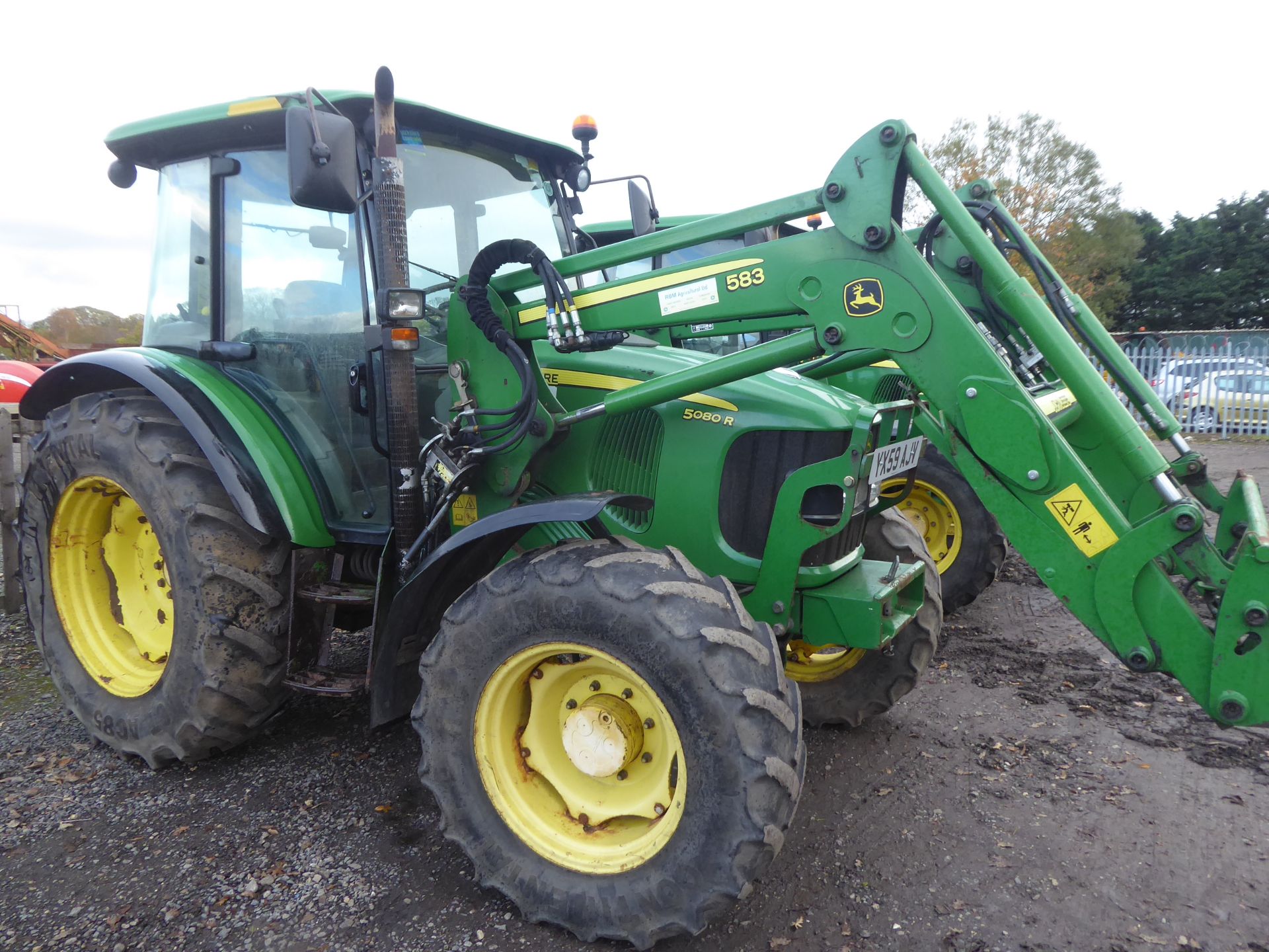 John Deere 5080R tractor with loader, 10959 hours, YX59 AJV, good condition. Loader has oil leak - Image 3 of 6