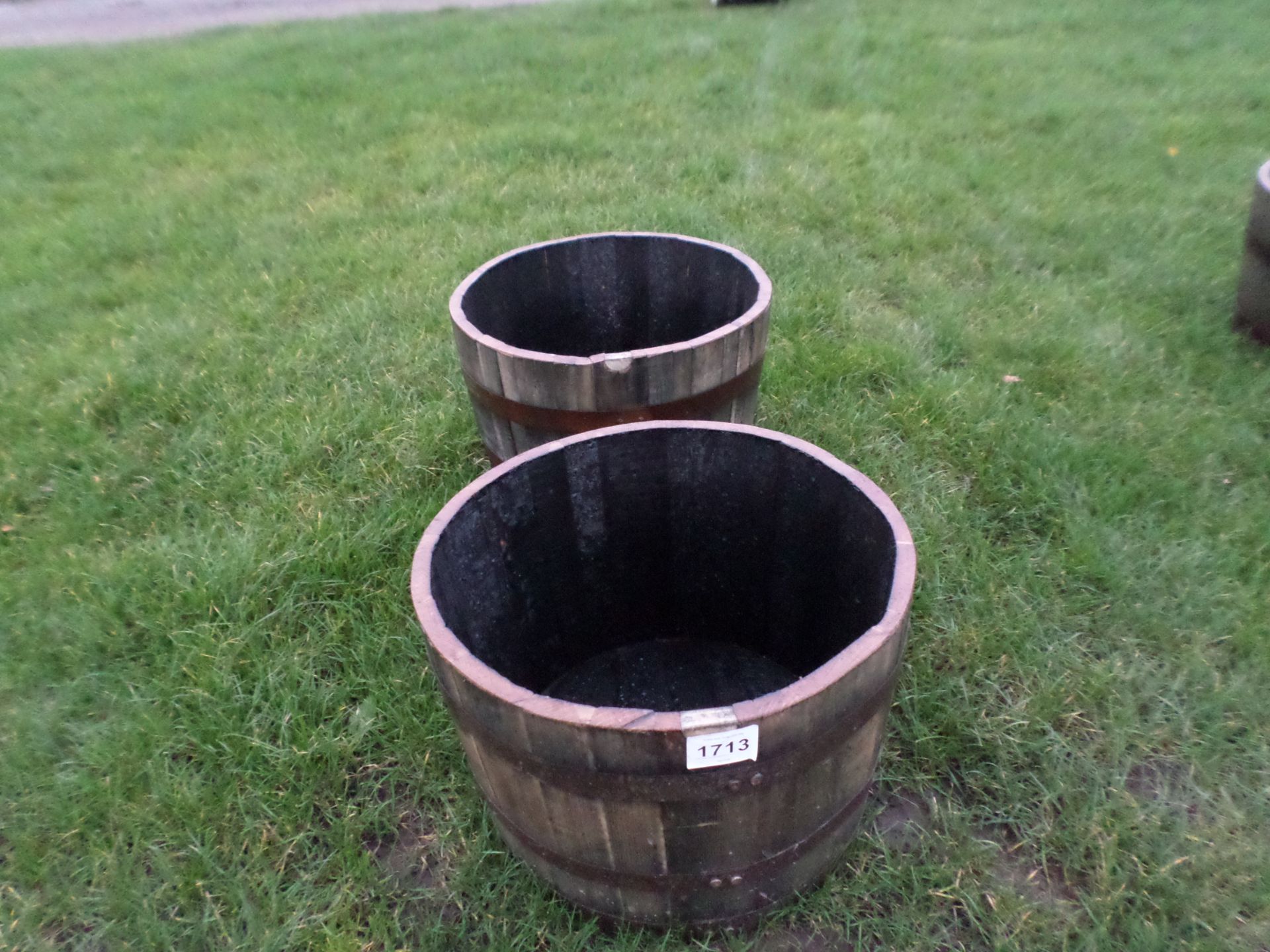 2 old oak barrel planters NO VAT