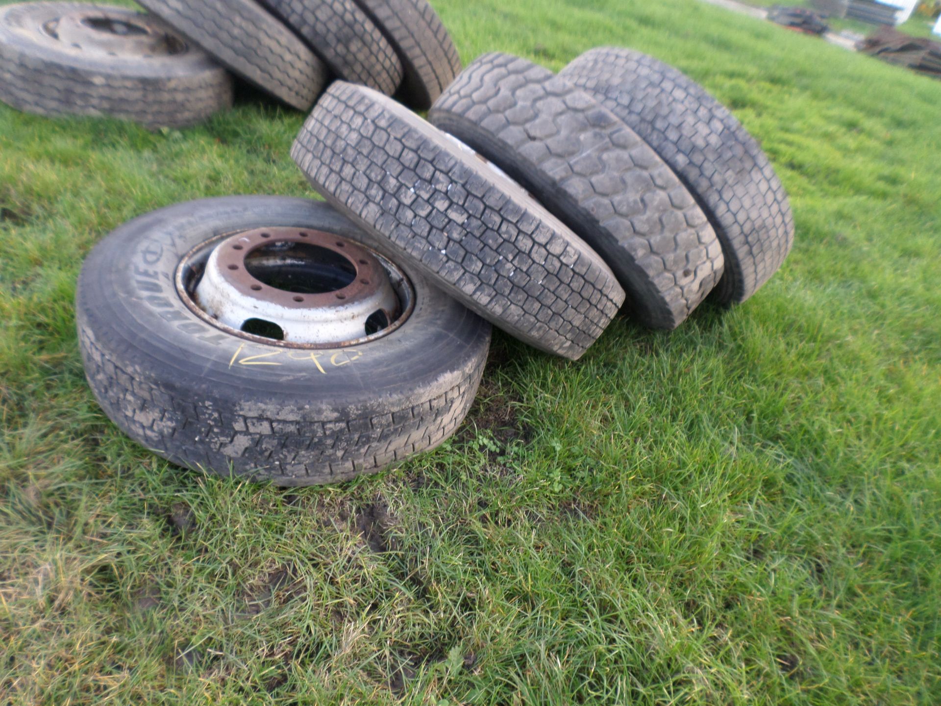Set of 4 part worn rear tyres on rims 295/80/22.5 NO VAT