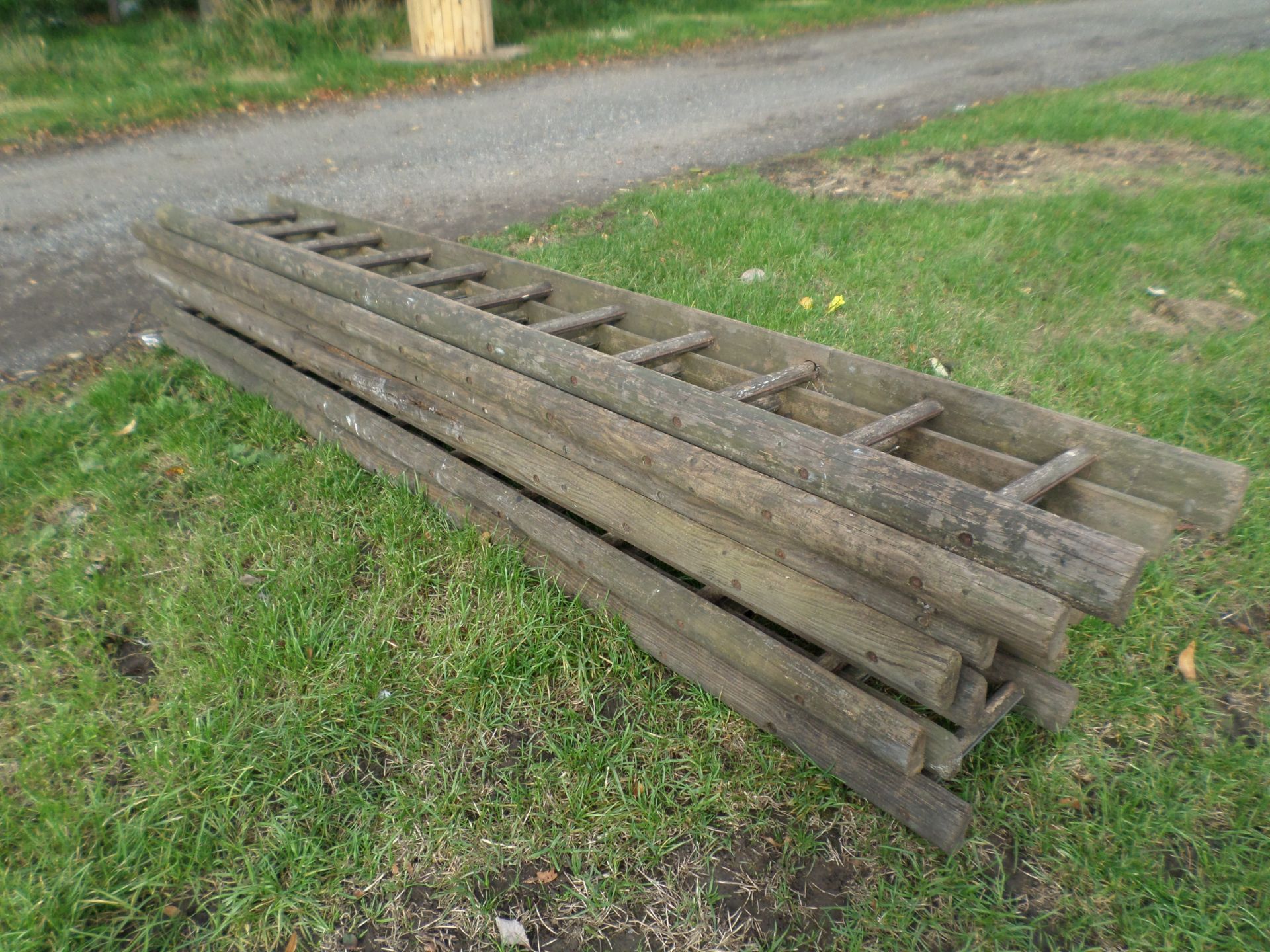 8 x 3m wooden ladders NO VAT - Image 3 of 3
