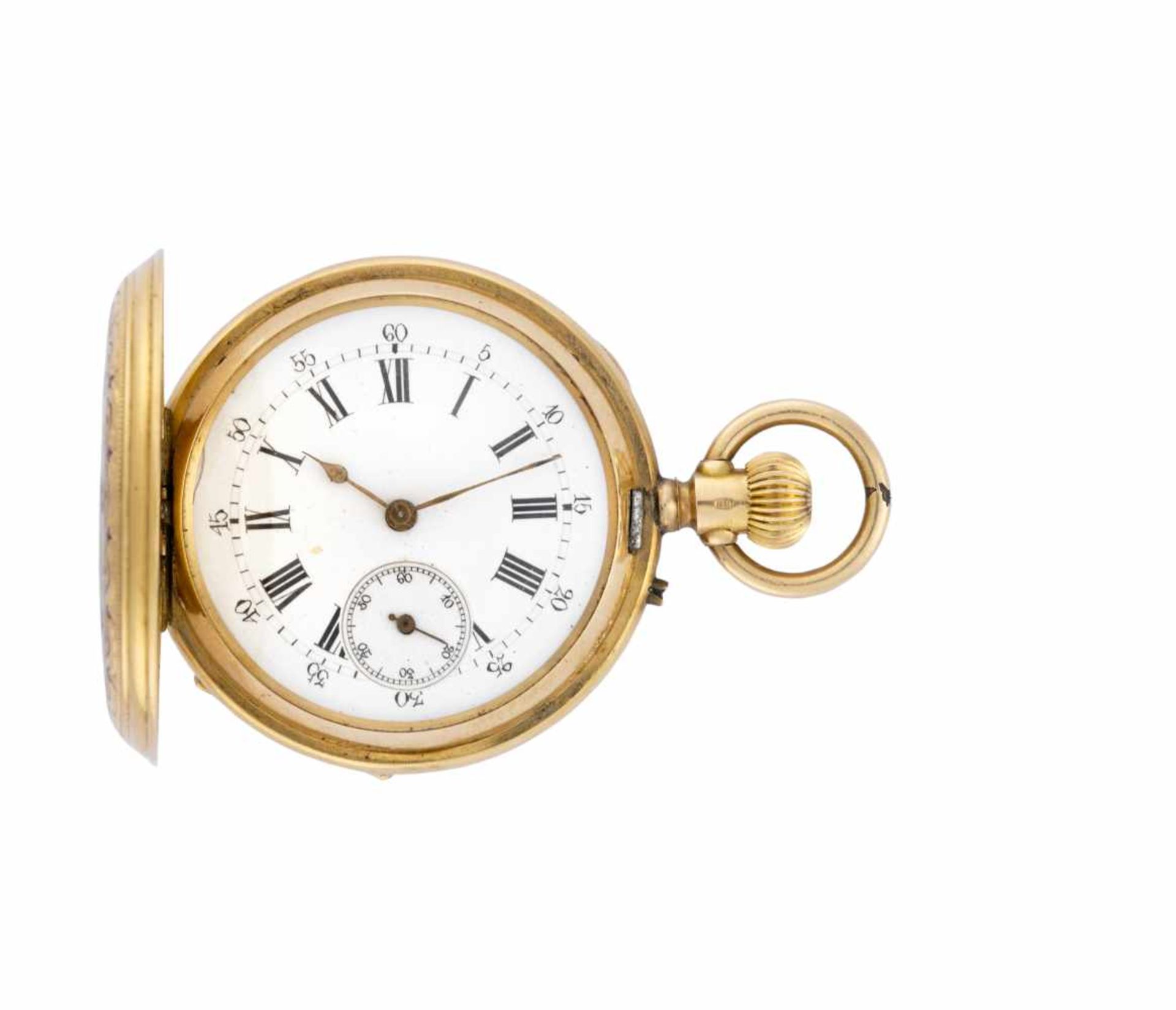 PATEK & Co18K gold savonnette pocket watch with enamel decoration19th centuryCase signedManual