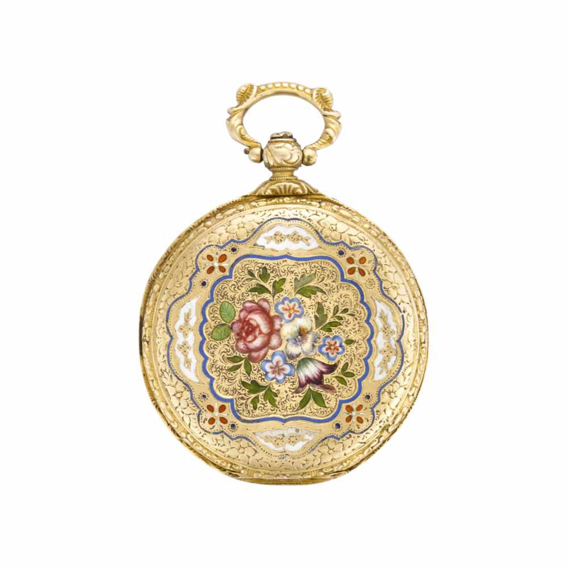 BAUTTE A GENEVE18K gold pocket watch with enamel decorationHalf 19th centuryCase signedKey-wind - Bild 2 aus 2