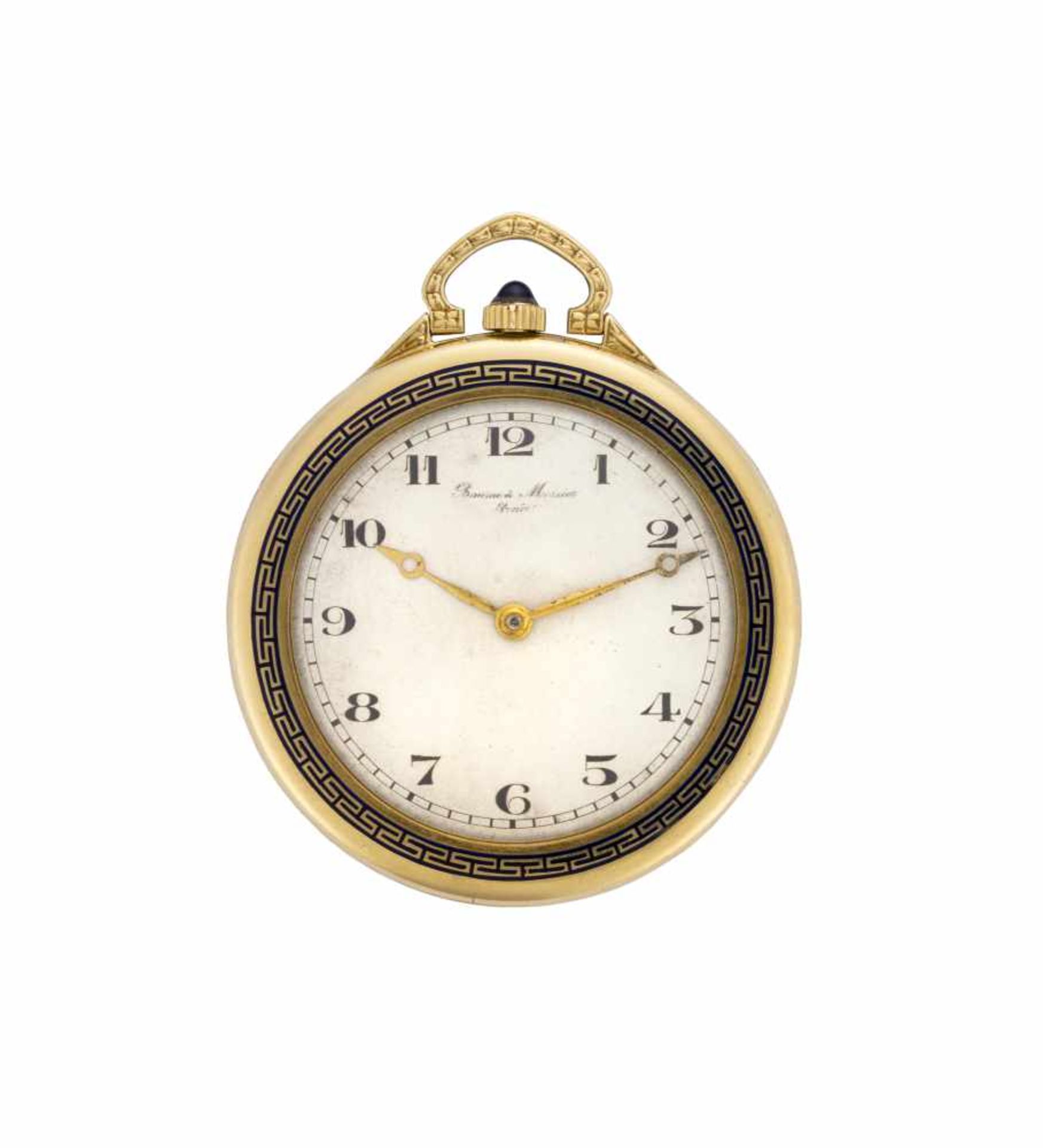 BAUME & MERCIER18K gold pocket watch with enamel decorationFirst half 20th centuryDial, movement and