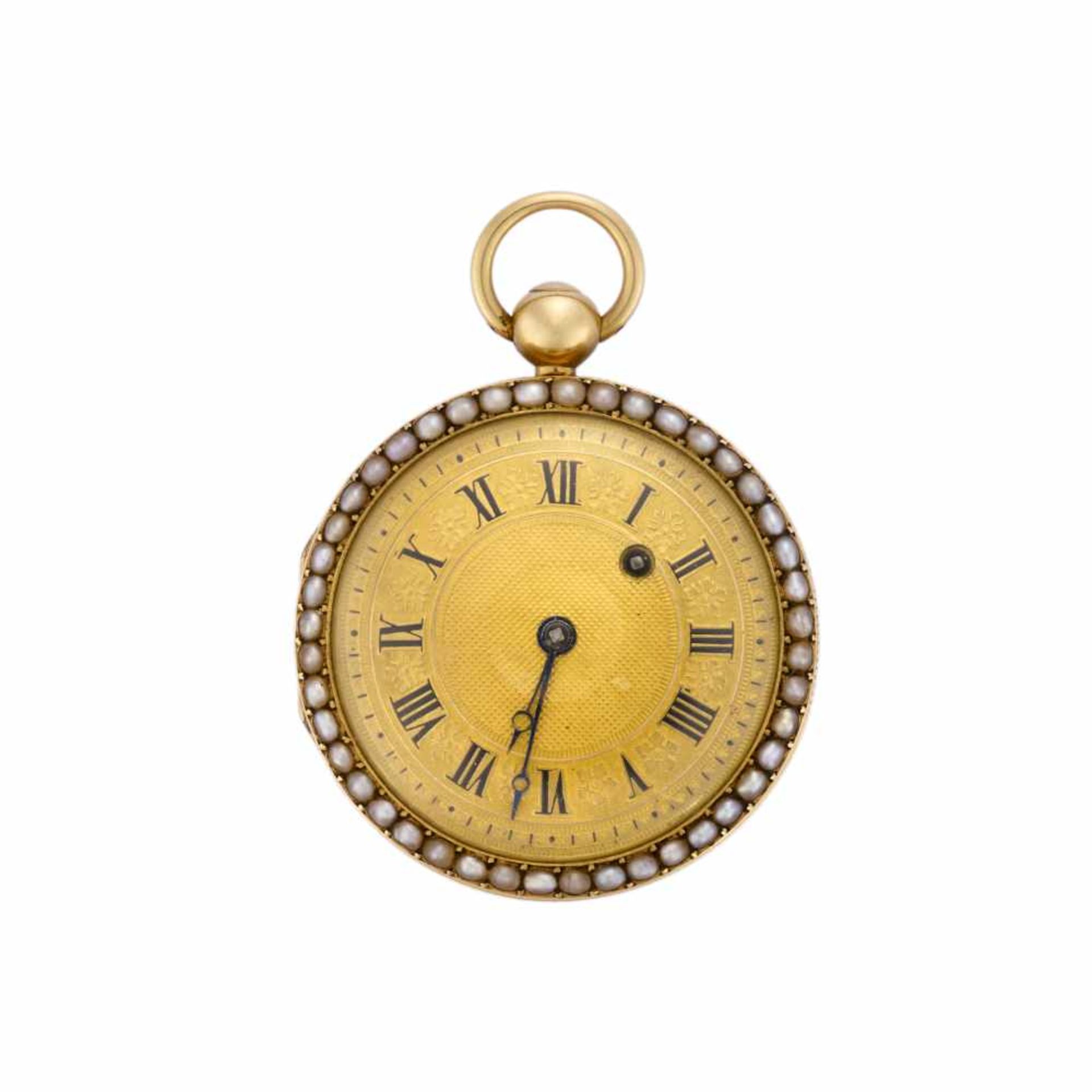 ANONYMOUS18K gold pocket watch with small pearls and enamelFirst half 19th centuryKey-wind