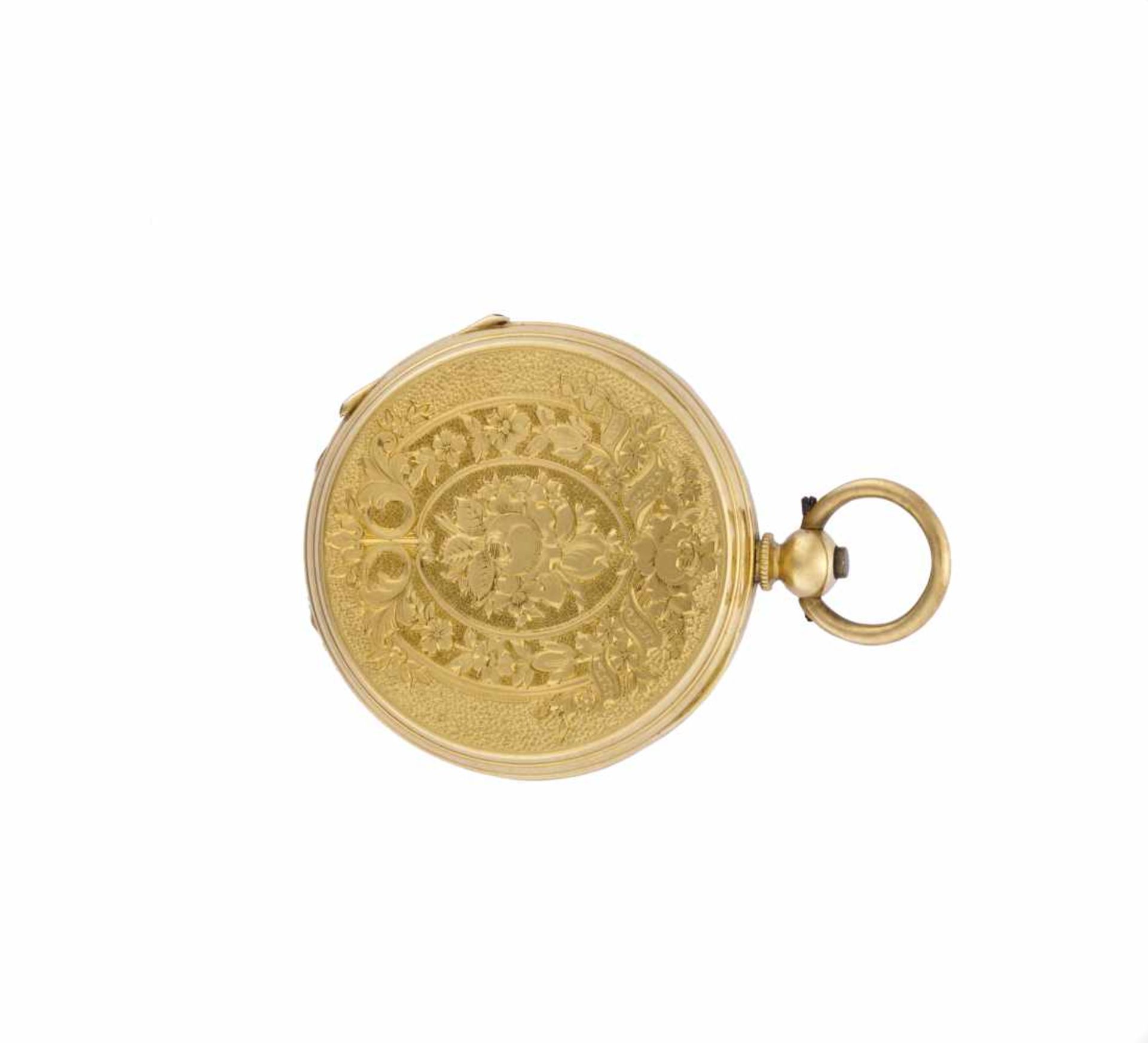 ANONYMOUS18K gold savonnette pocket watch19th centuryKey-wind movementWhite dial with floral - Bild 2 aus 2