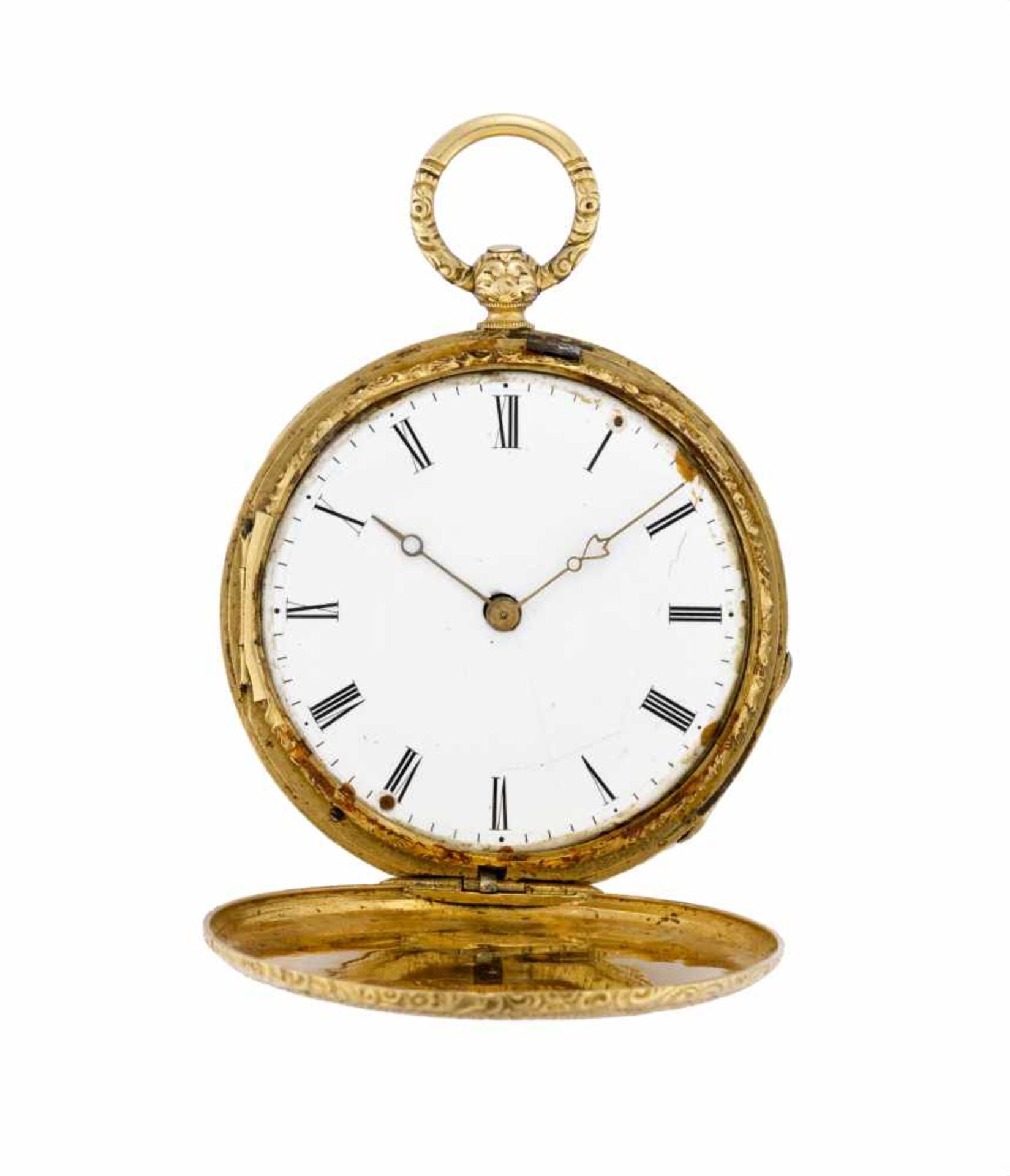 LEBET ET FILS18K gold savonnette pocket watchFirst half 19th centuryMovement signedKey-wind